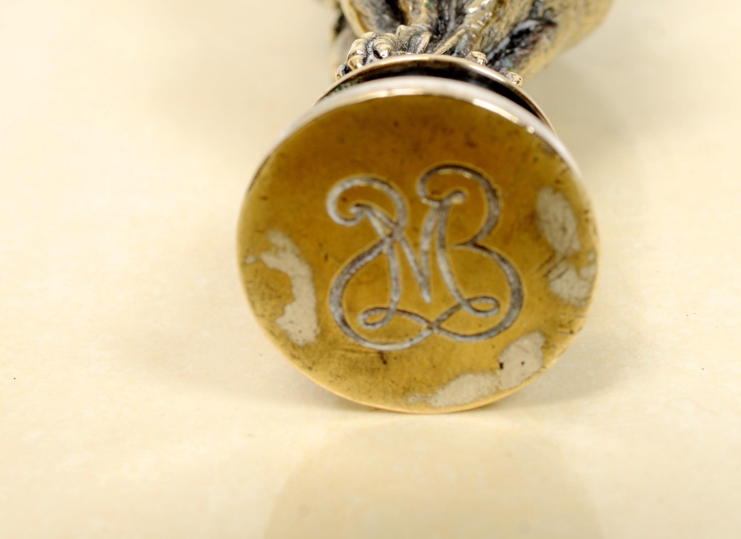 20th Century Silver Plated Desk Seal, Late 19th/20th C with Heron Supported Marble Sphere For Sale