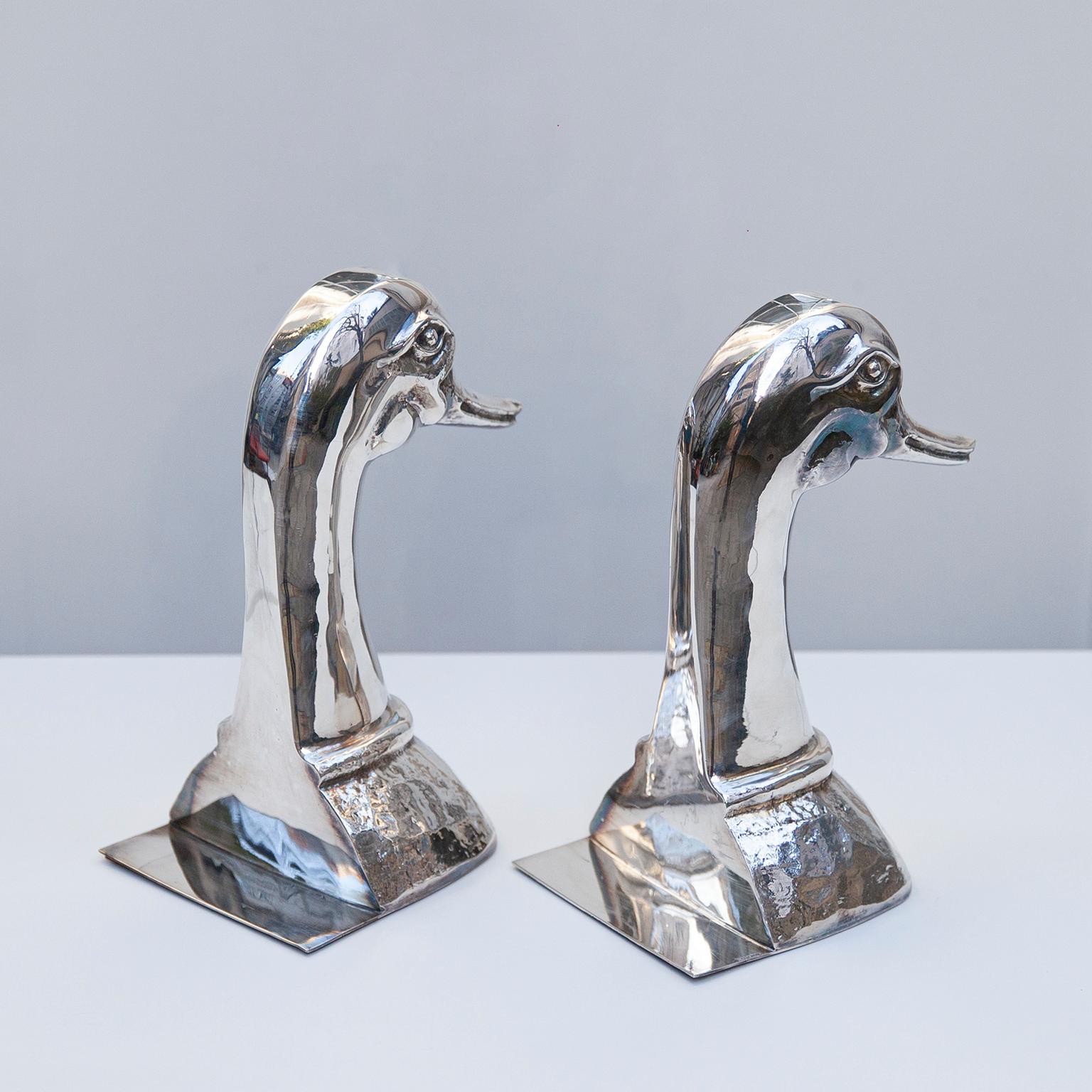 Spanish Silver Plated Duck Book Ends by Valenti, Spain, 1970s For Sale