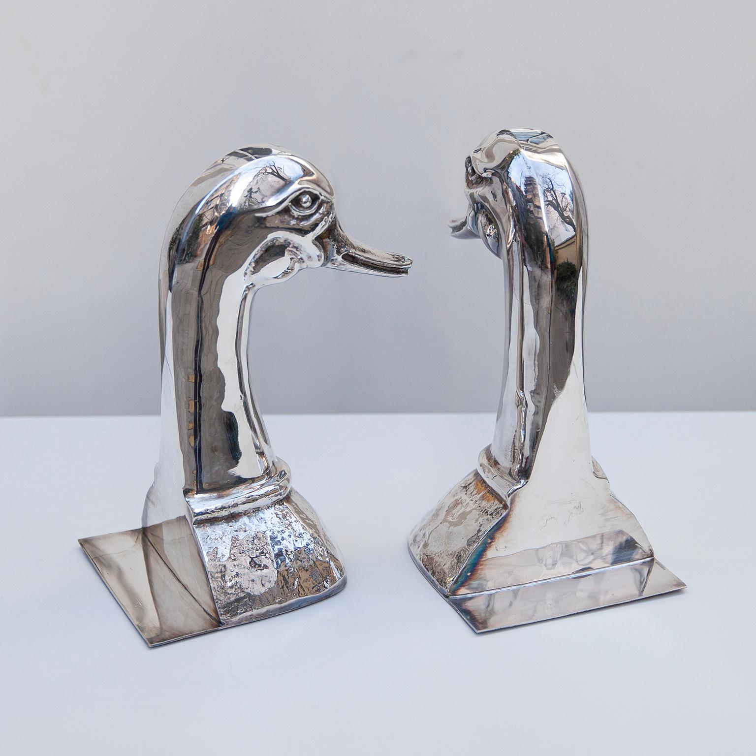 Silver Plated Duck Book Ends by Valenti, Spain, 1970s In Good Condition In Munich, DE