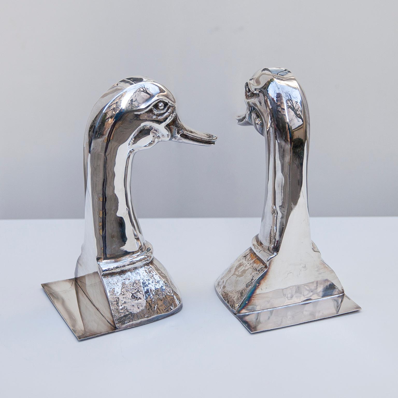 Silver Plated Duck Book Ends by Valenti, Spain, 1970s In Good Condition For Sale In Munich, DE