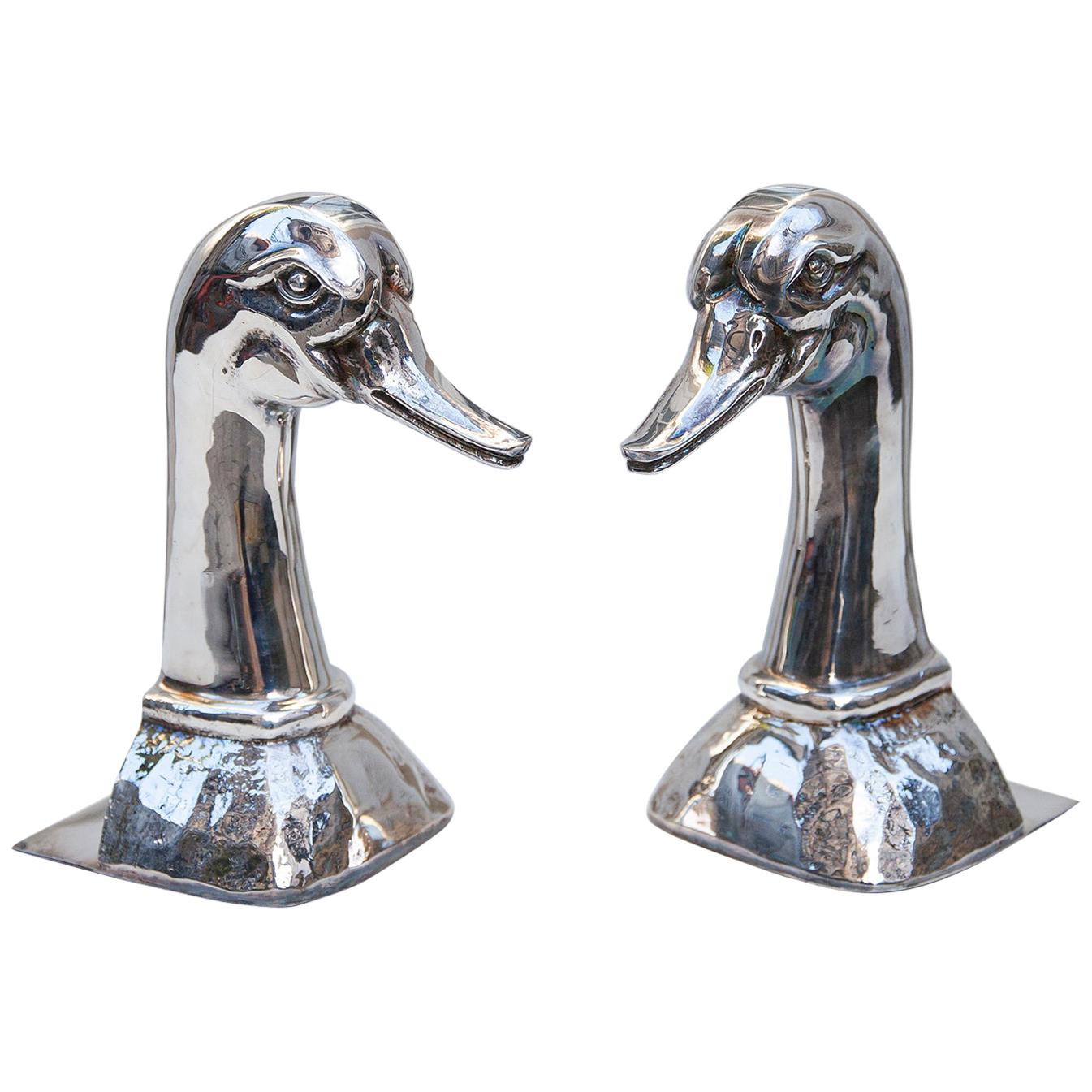 Silver Plated Duck Book Ends by Valenti, Spain, 1970s