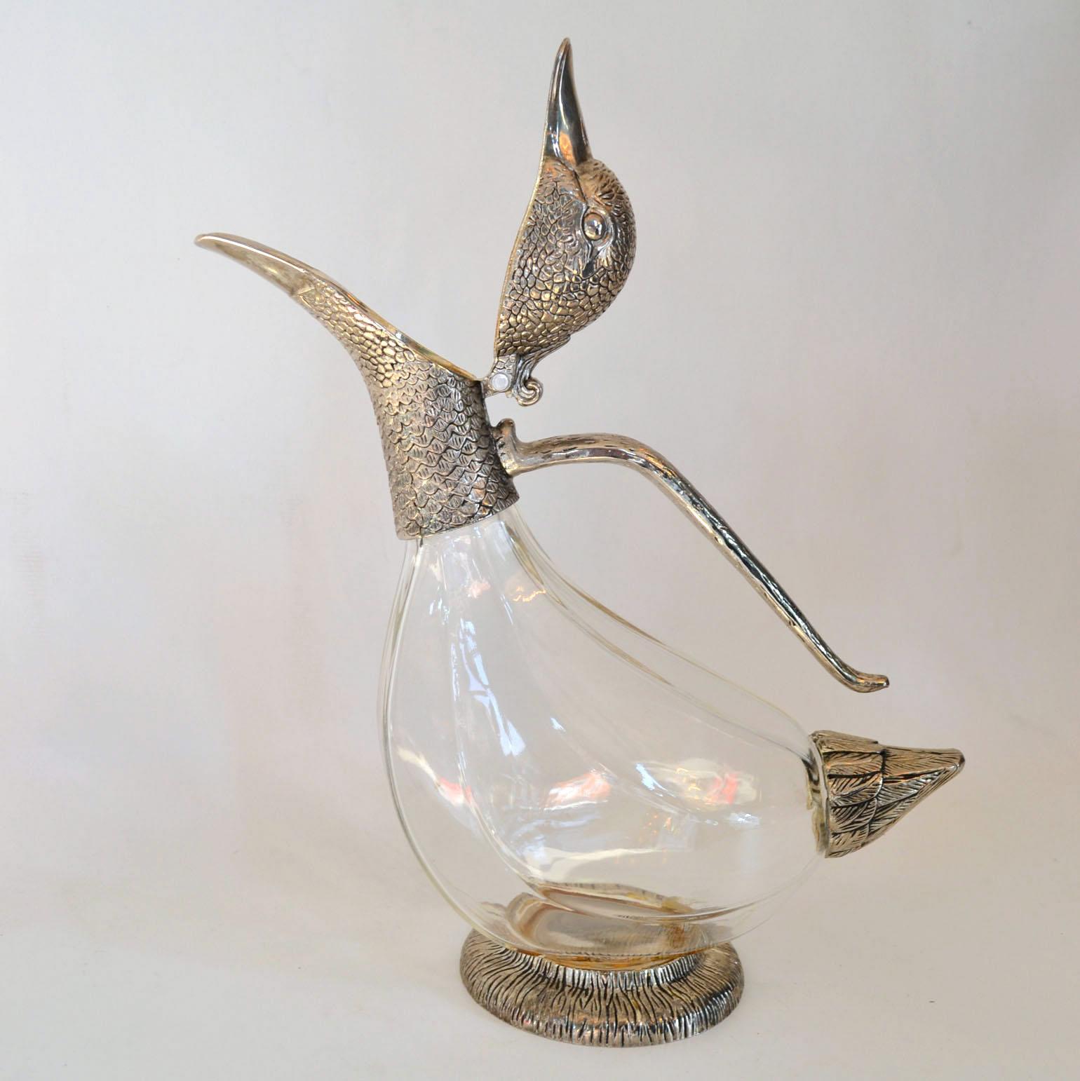 silver plated duck wine decanter
