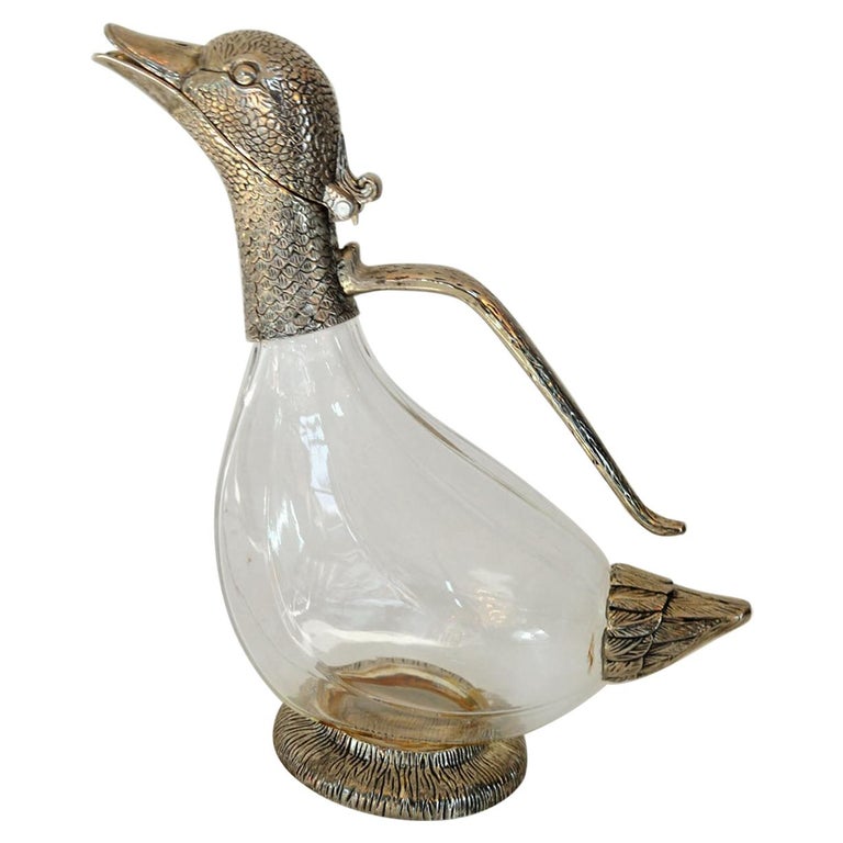 Silver Plated Duck Decanter in the Style of Mauro at 1stDibs duck decanter silver
