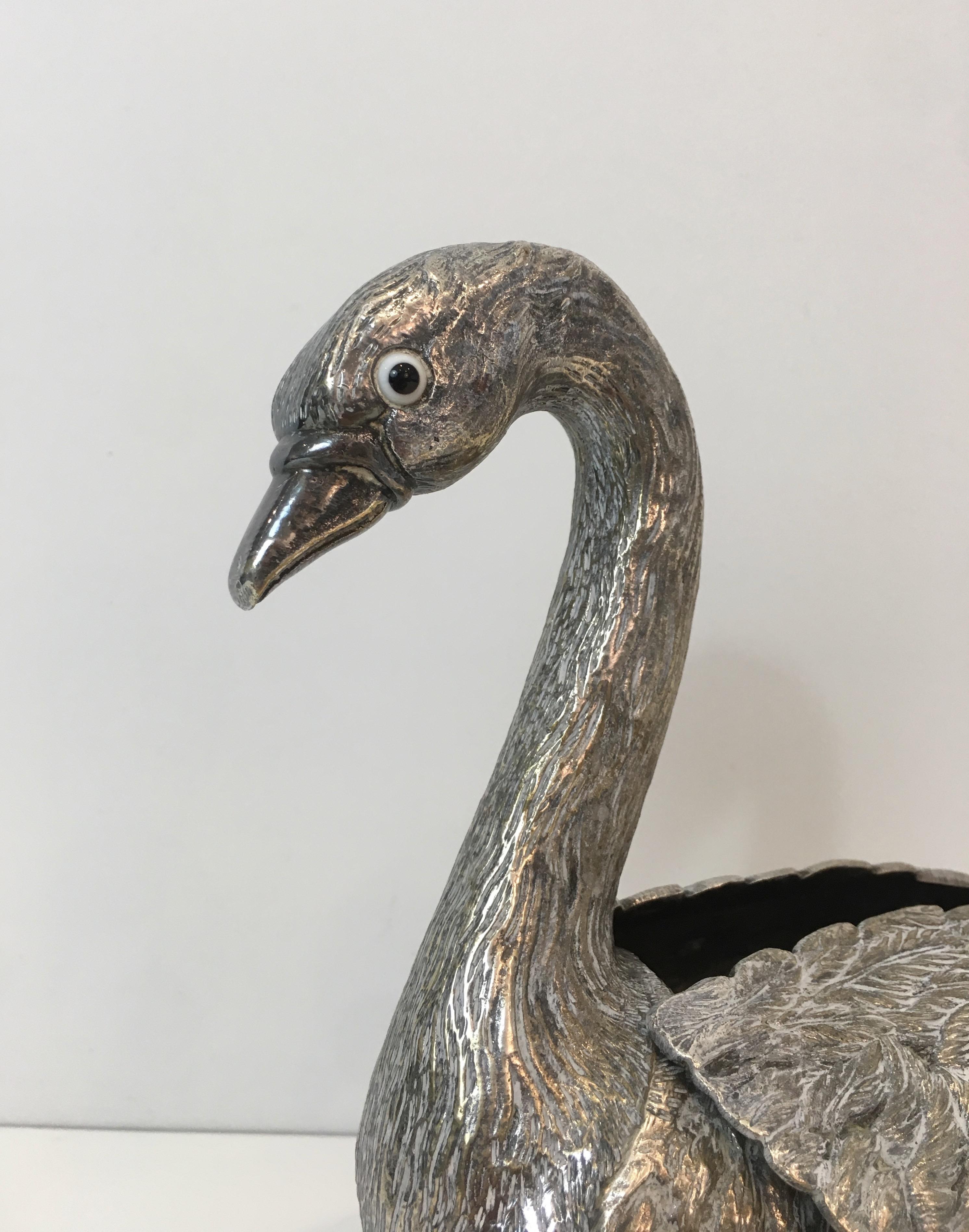 Late 20th Century Silver Plated Duck opening a Box with its Wings, French, circa 1970