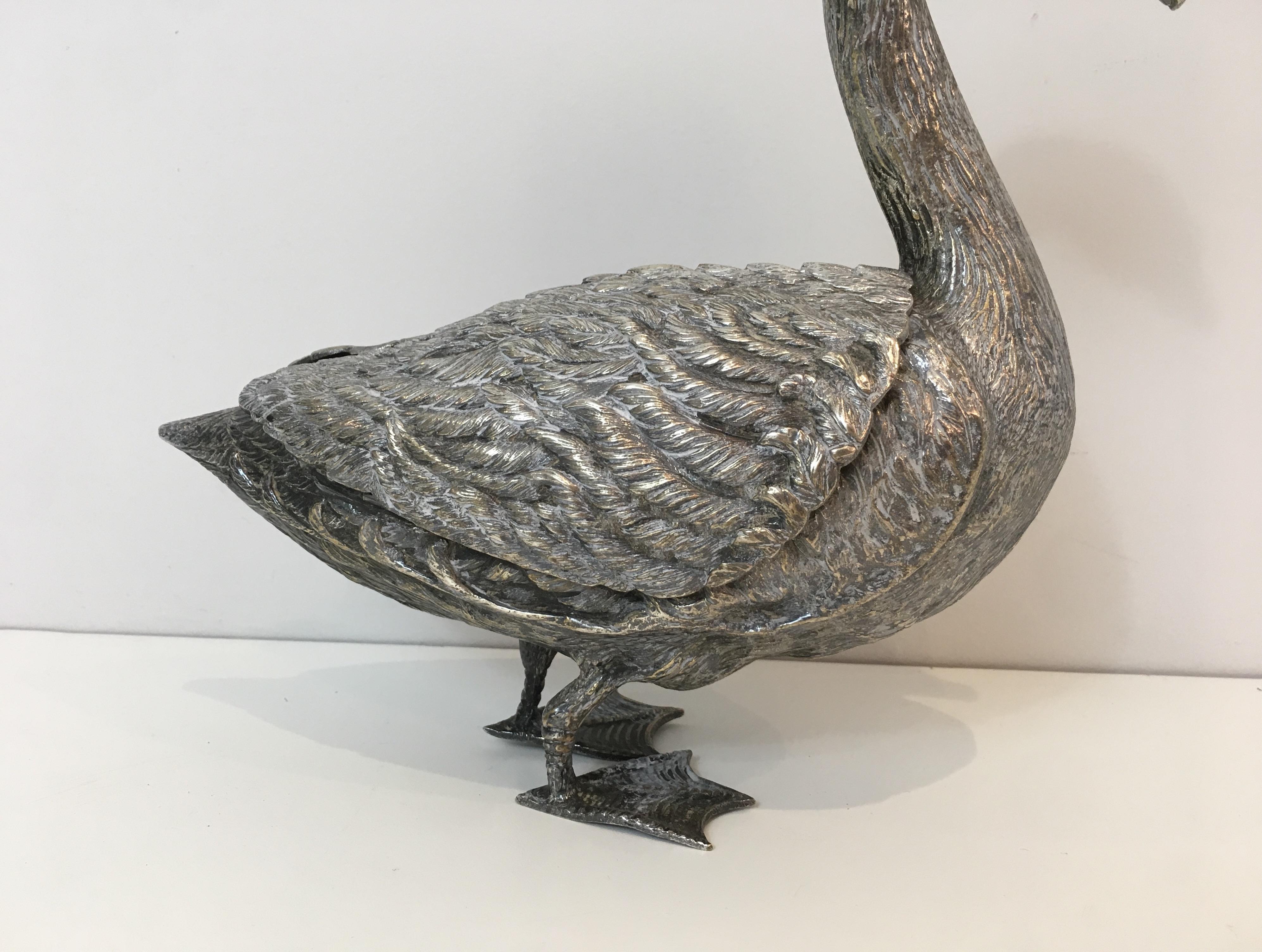 Silver Plated Duck opening a Box with its Wings, French, circa 1970 1