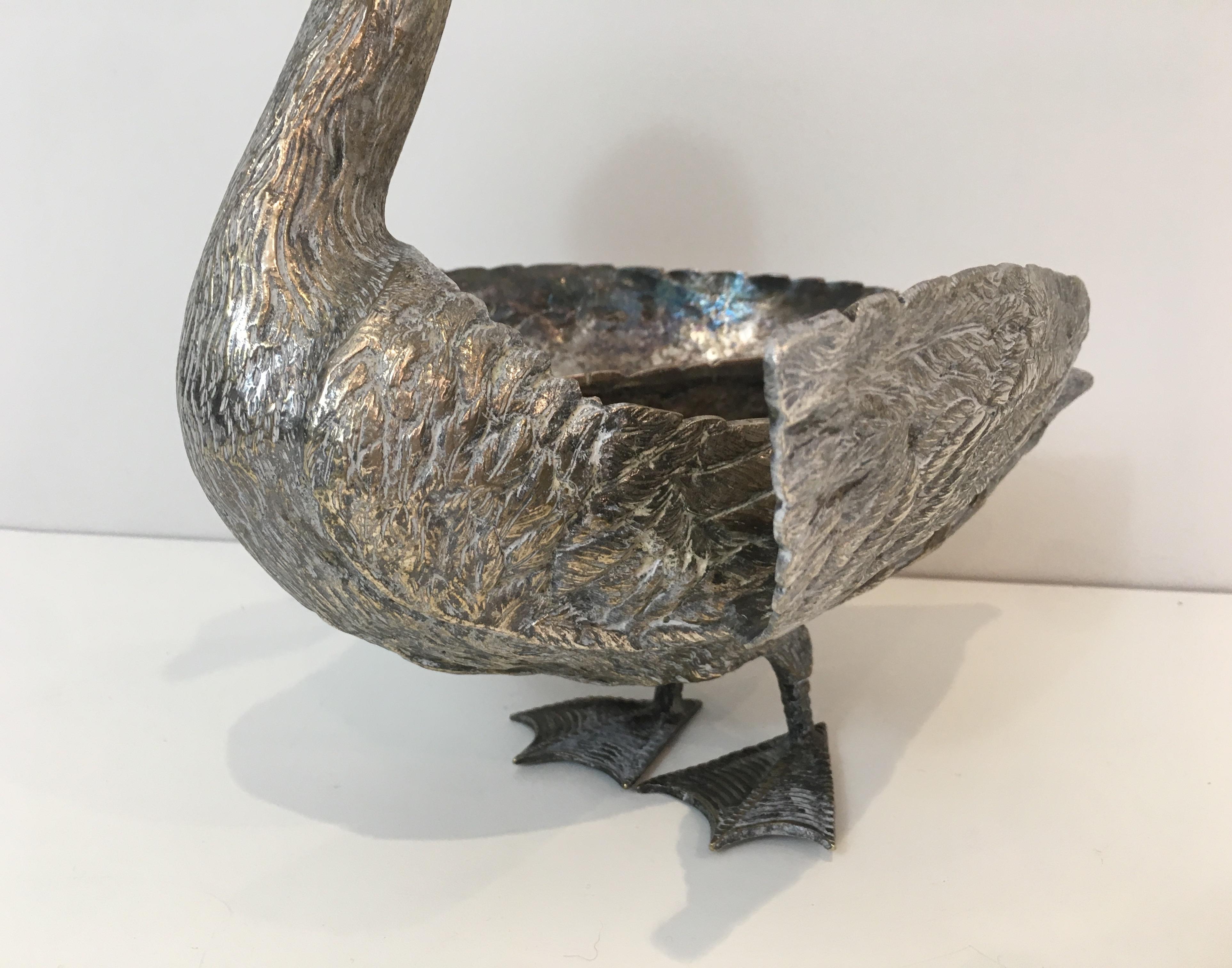 Silver Plated Duck opening a Box with its Wings, French, circa 1970 2