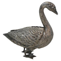 Silver Plated Duck opening a Box with its Wings, French, circa 1970