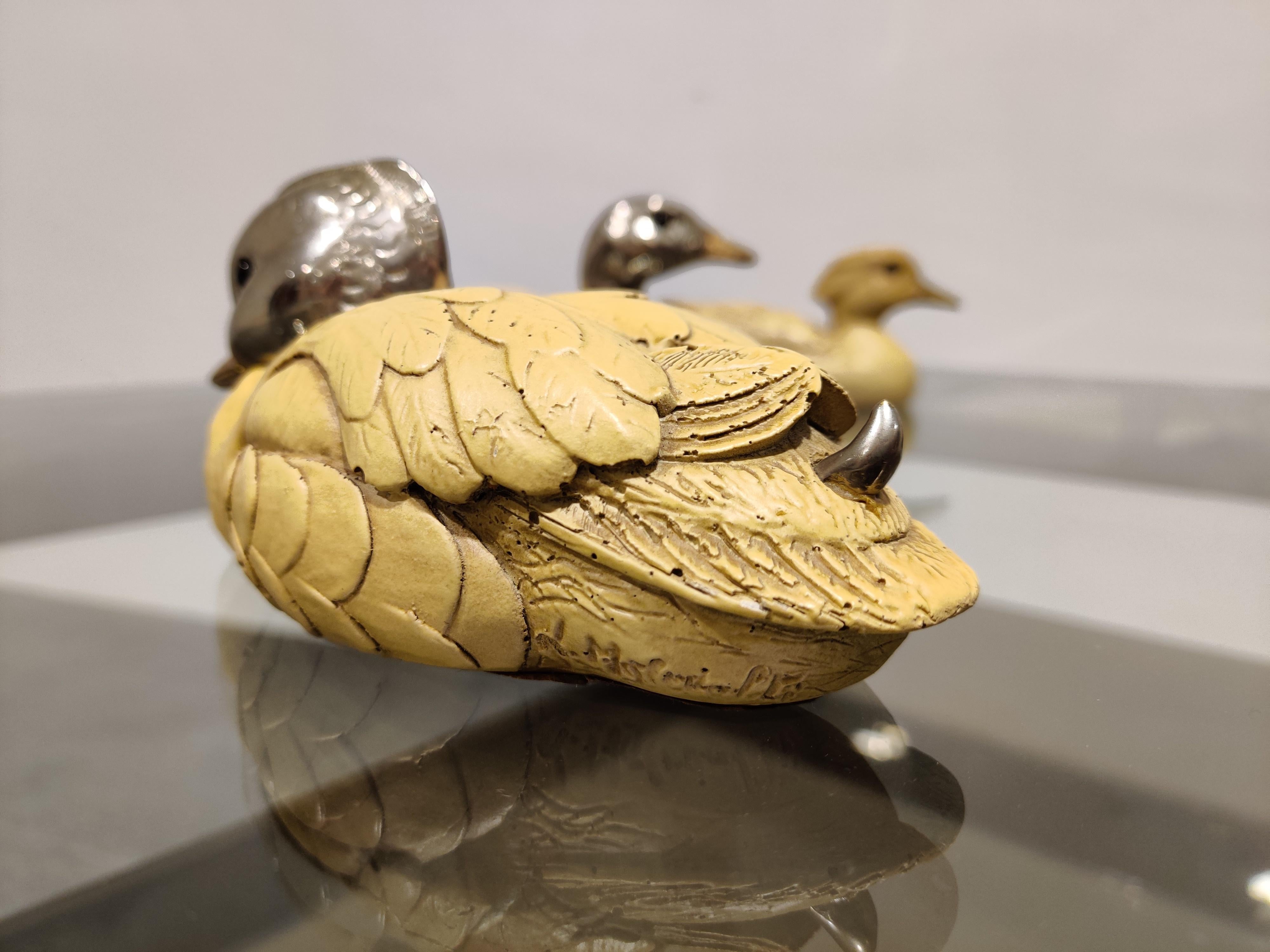 Hollywood Regency Silver Plated Duck Sculptures by Malevolti, 1960s
