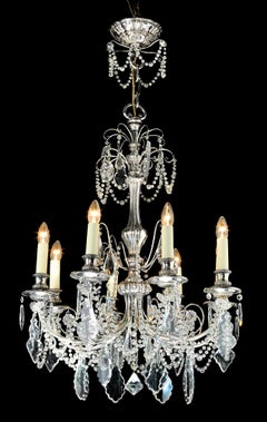 Silver-Plated Eight Light Crystal Chandelier