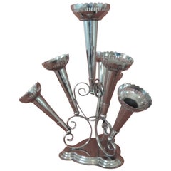 Silver Plated Epergne Seven Trumpets Centerpiece Vases
