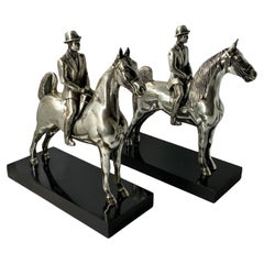 Silver Plated Equestrian Gentlemen Bookends/Trophies