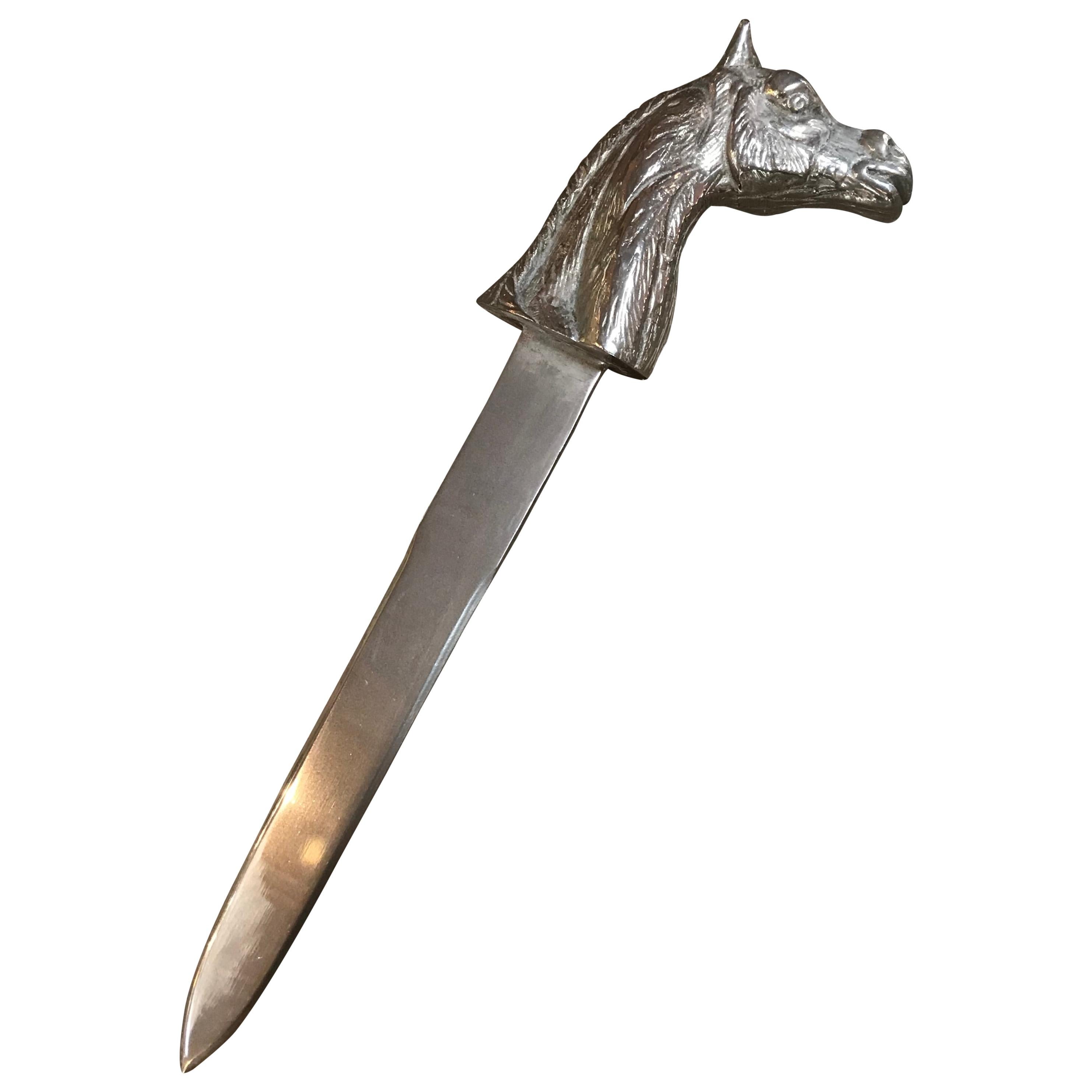 Silver Plated Equestrian Horse Head Letter Opener, Italy, 1960s For Sale