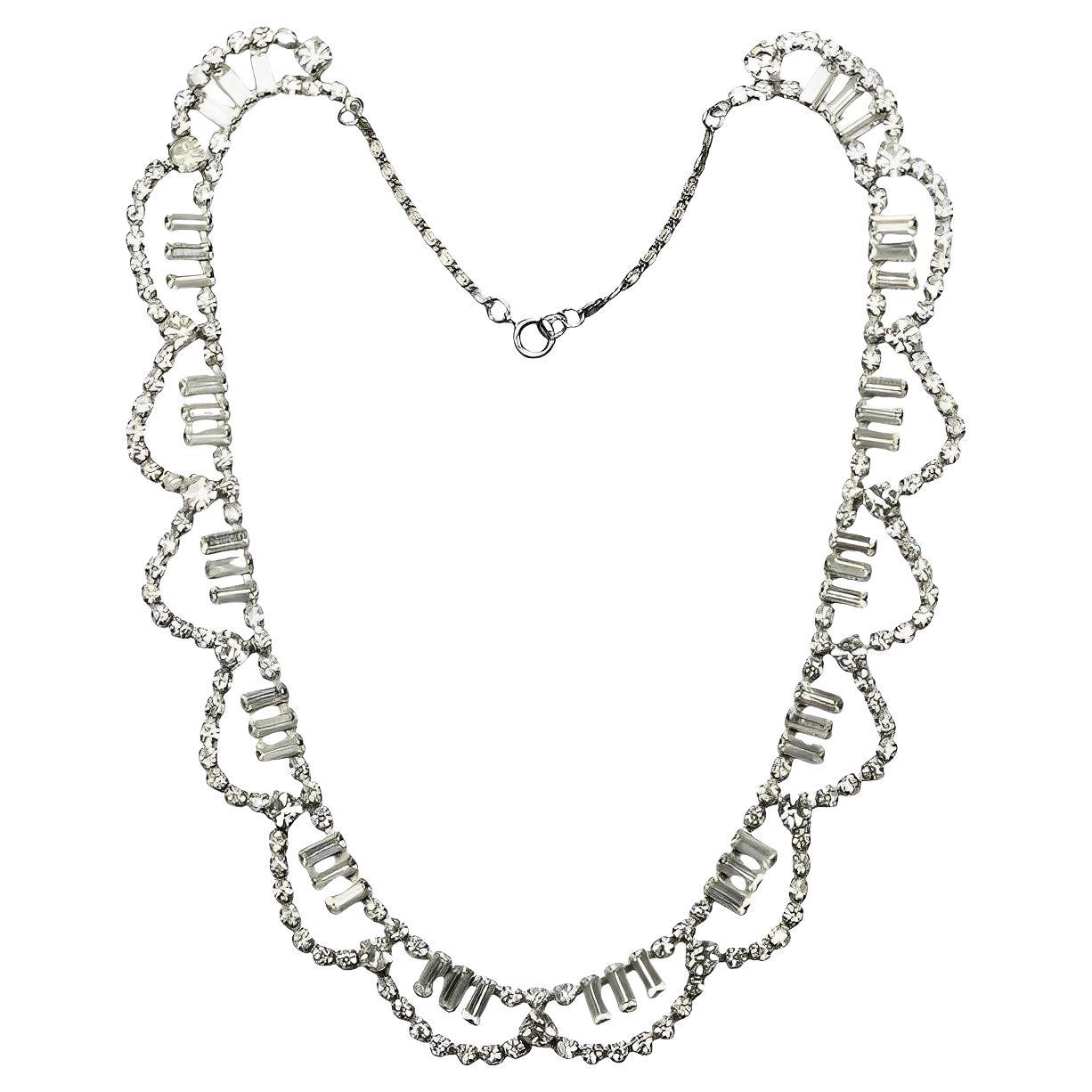 Collana con festone di strass placcata in argento, circa anni '50