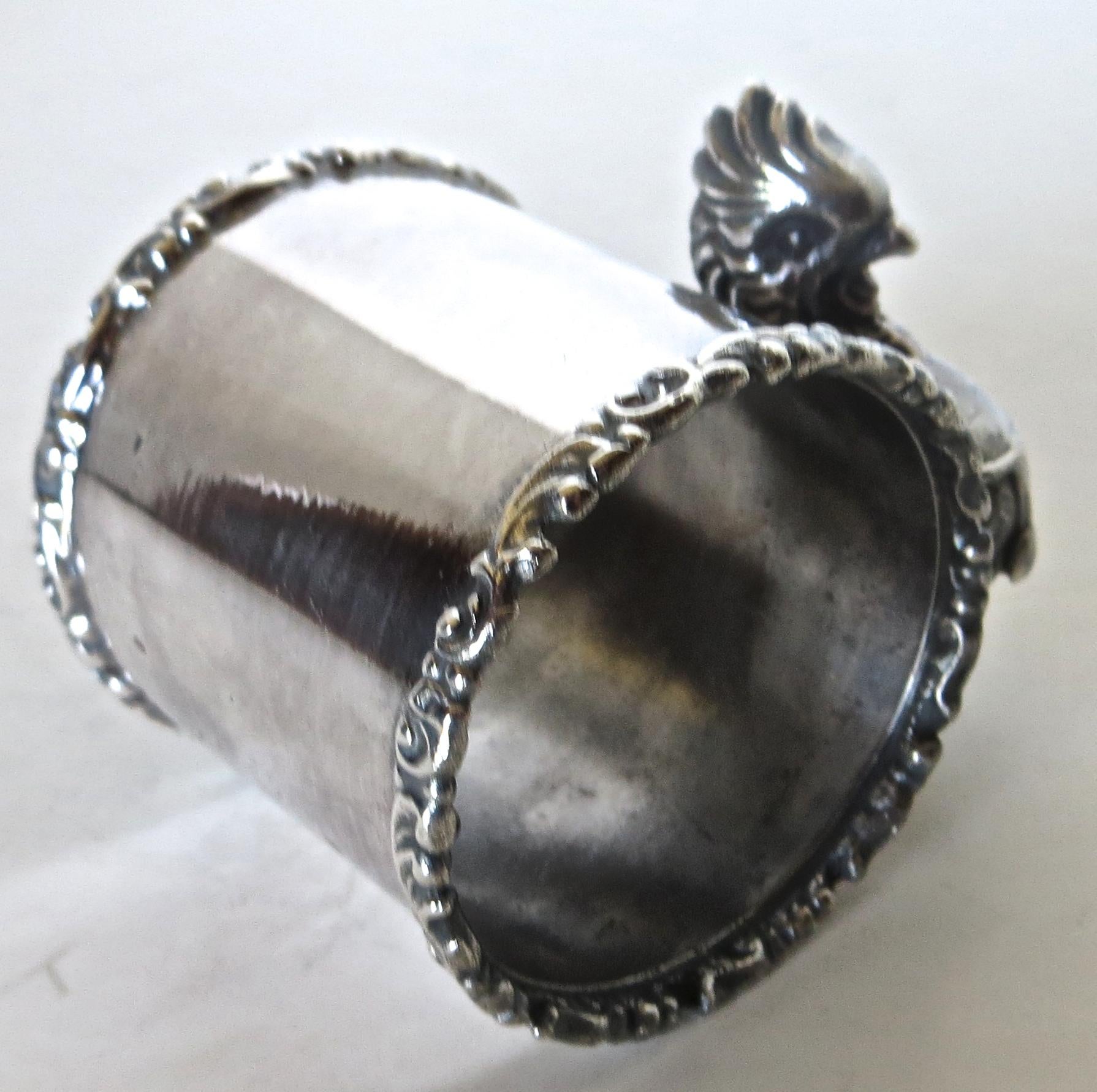 Silver Plated Figural Chicken Napkin Ring, American, circa 20th Century In Good Condition For Sale In Incline Village, NV