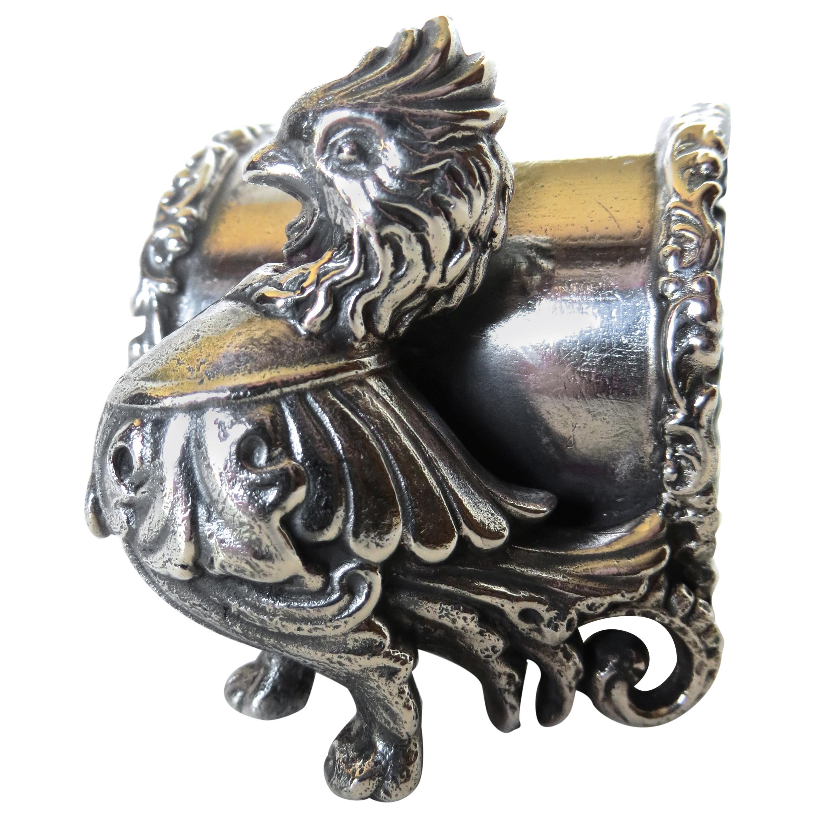 Bague porte-serviette figurative en métal argenté représentant un poulet, États-Unis, datant d'environ 20ème siècle