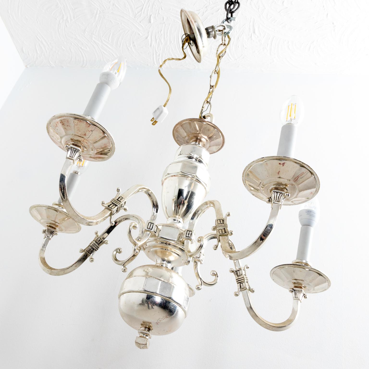 Neoclassical Silver Plated Five-Arm Chandelier