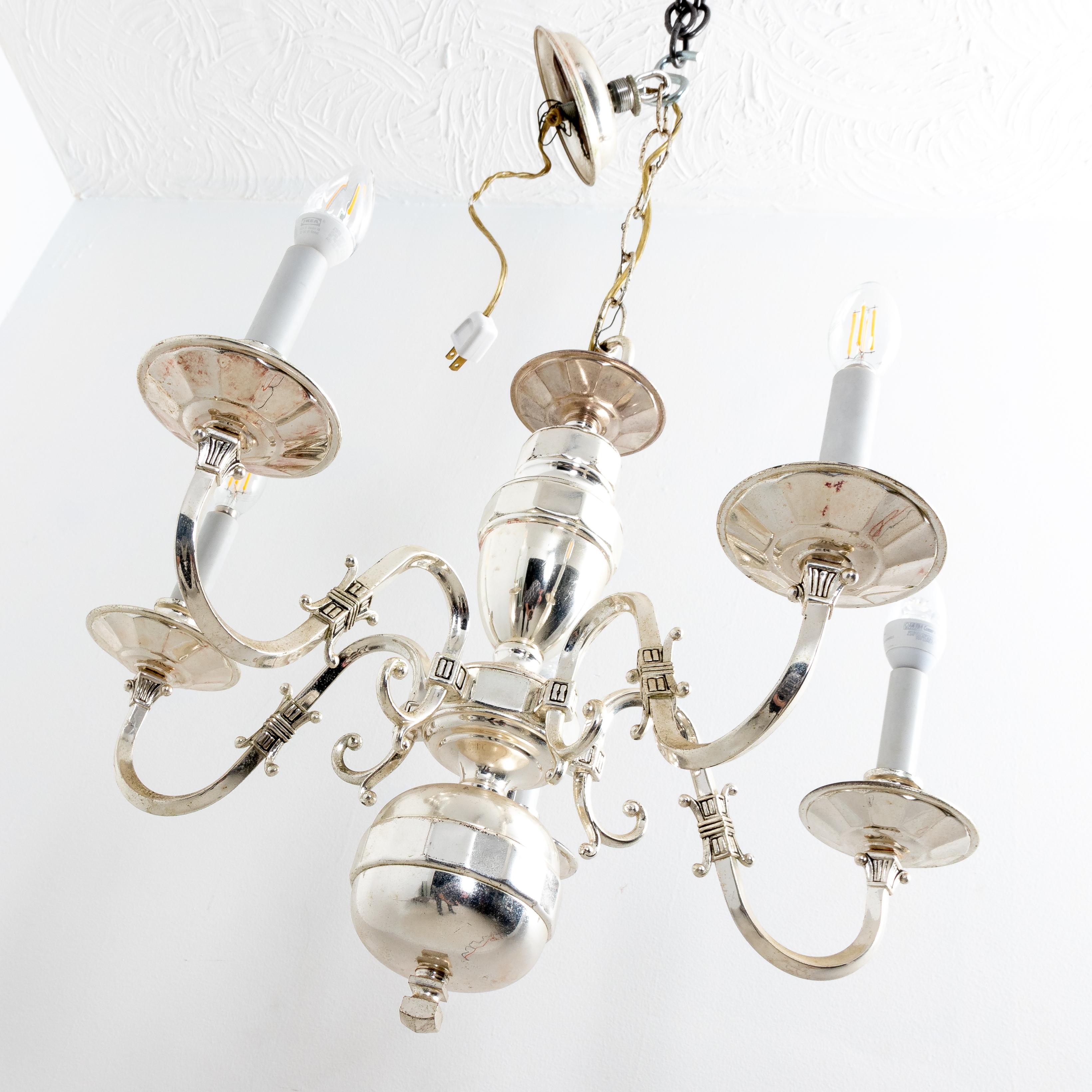 Silver Plated Five Arm Chandelier 3