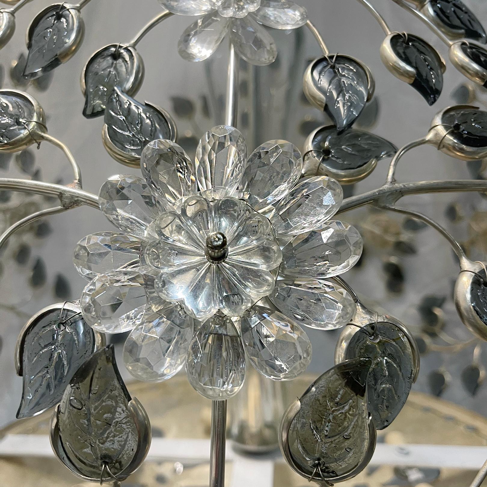 Mid-20th Century French Chandelier with Gray Molded Glass Leaves For Sale