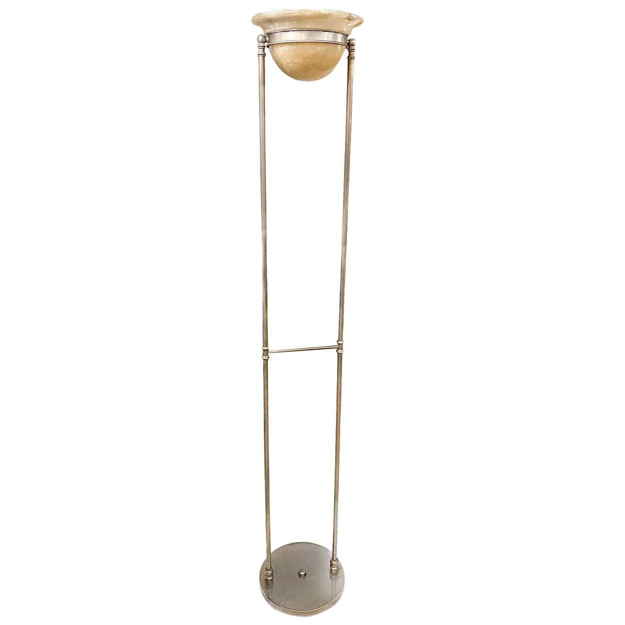 Silver Plated Floor Lamp with Alabaster Bowl For Sale