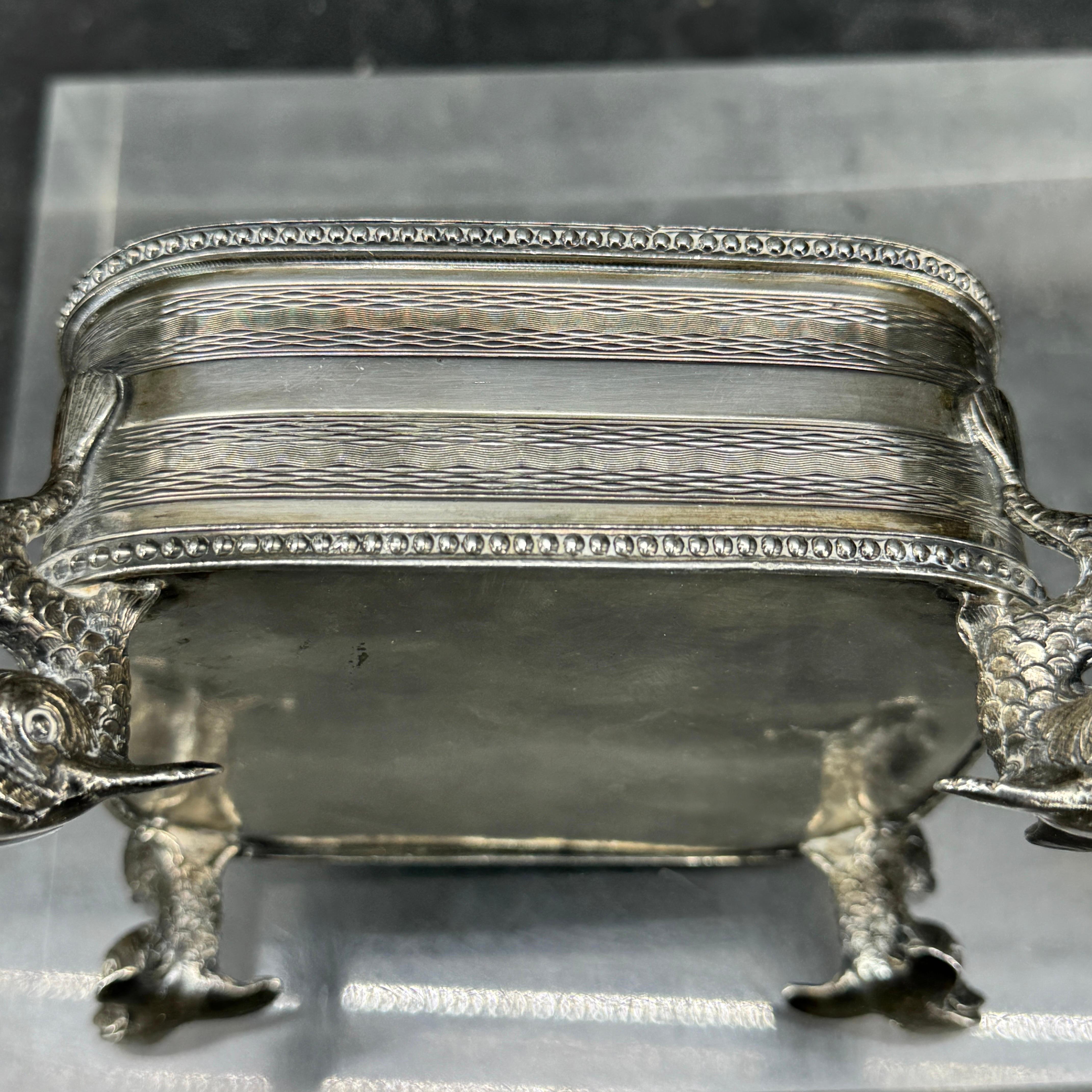 Silver Plated Rectangular Dolphin Footed Box with Lid For Sale 3