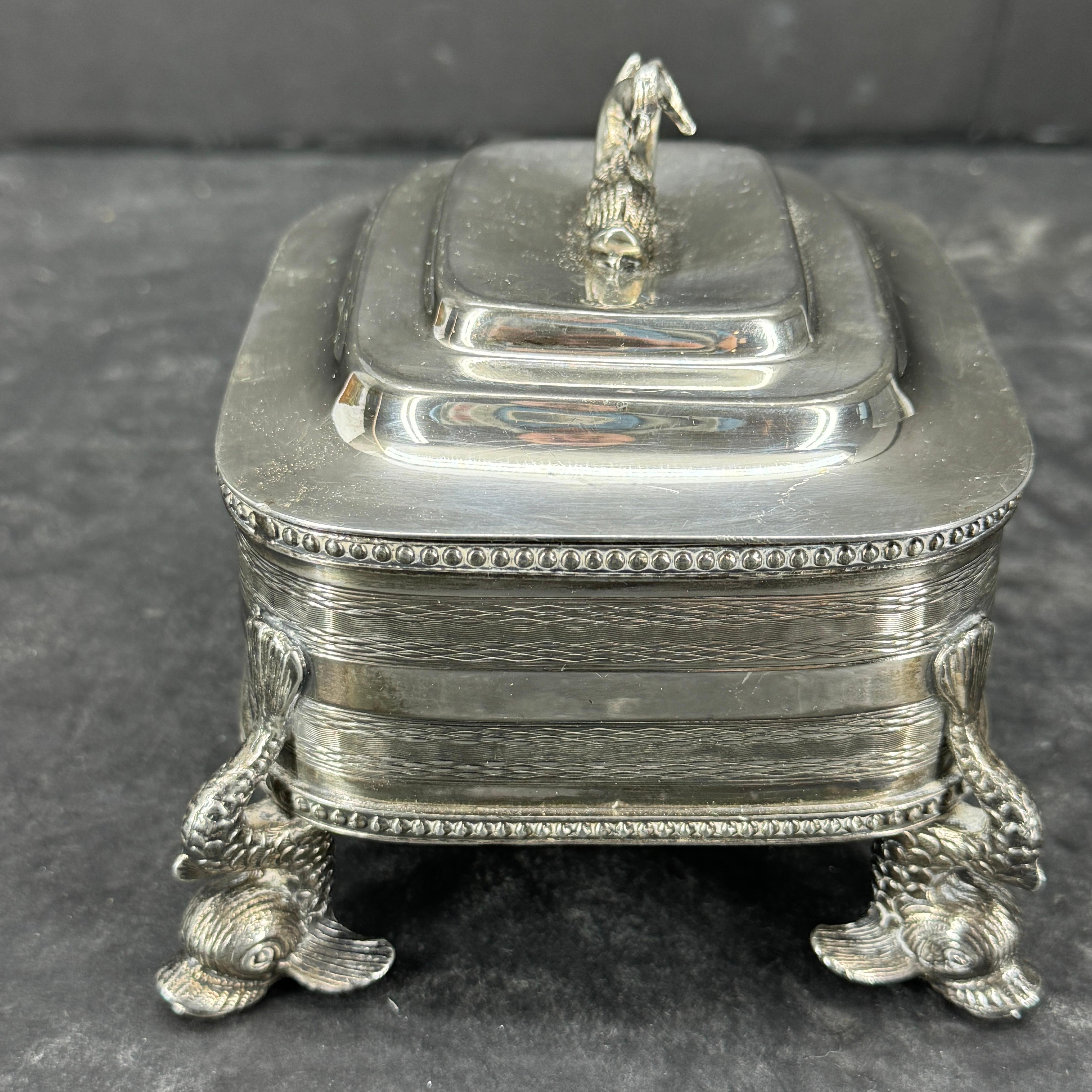 Silver Plated Rectangular Dolphin Footed Box with Lid For Sale 5