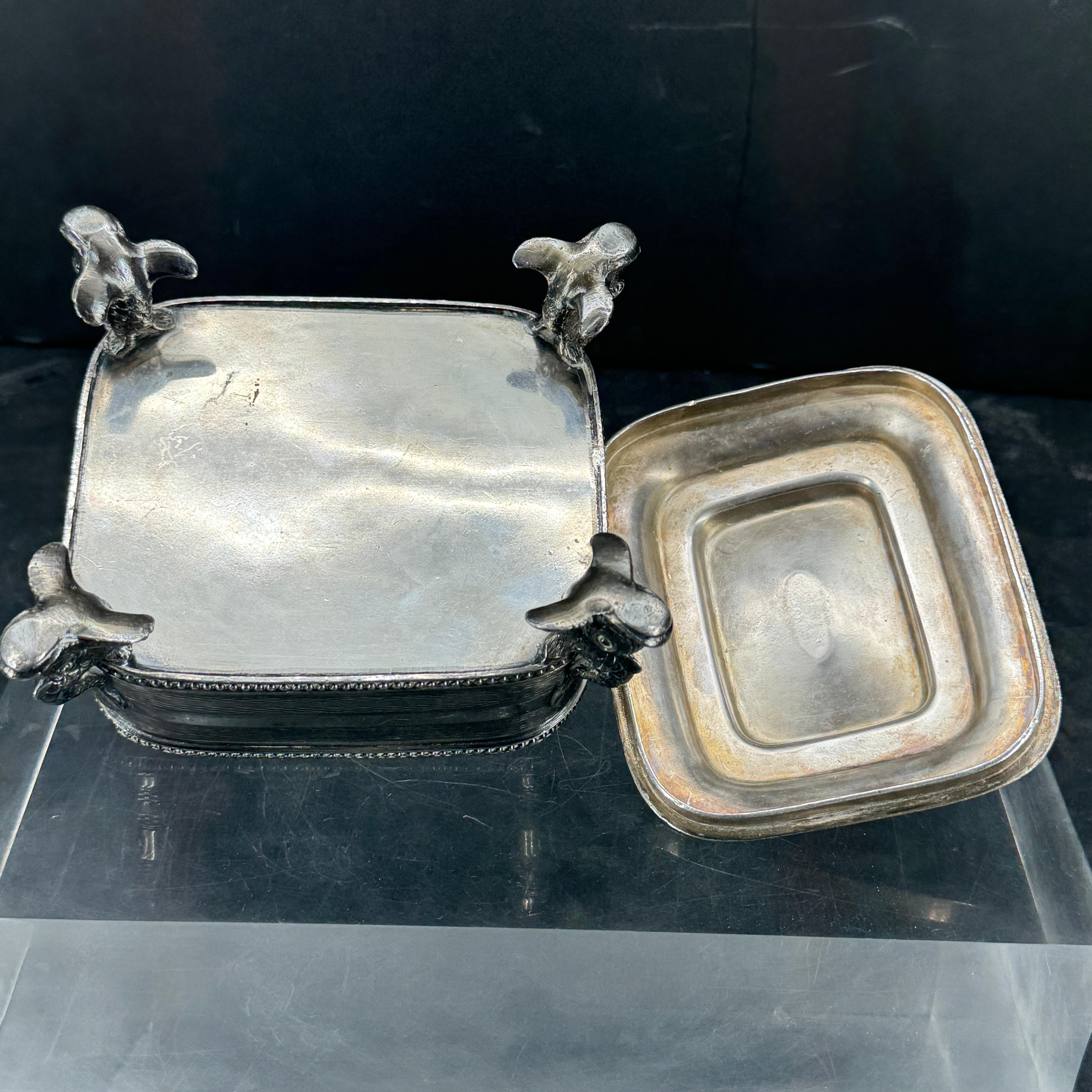 Silver Plated Rectangular Dolphin Footed Box with Lid For Sale 6