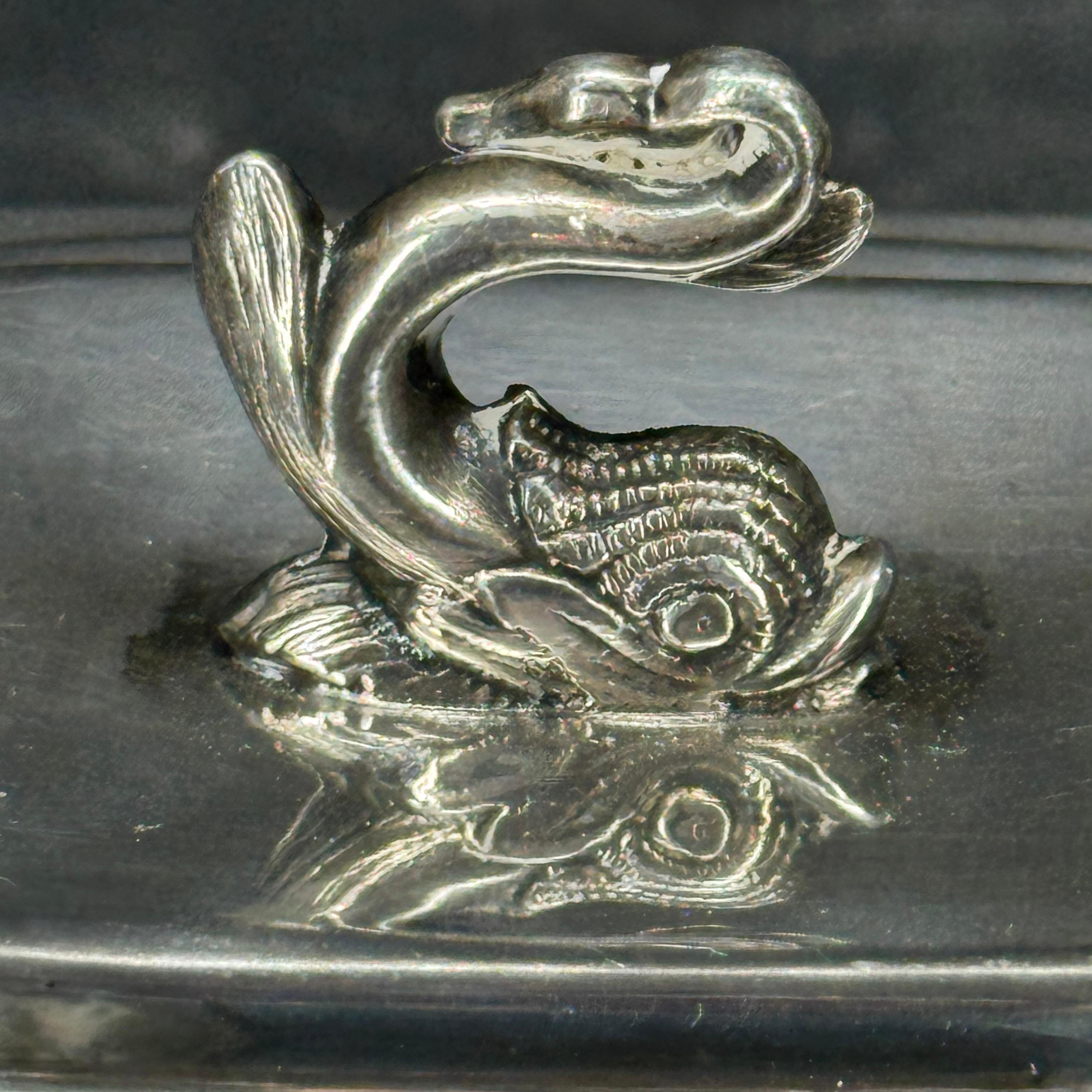 Empire Silver Plated Rectangular Dolphin Footed Box with Lid For Sale
