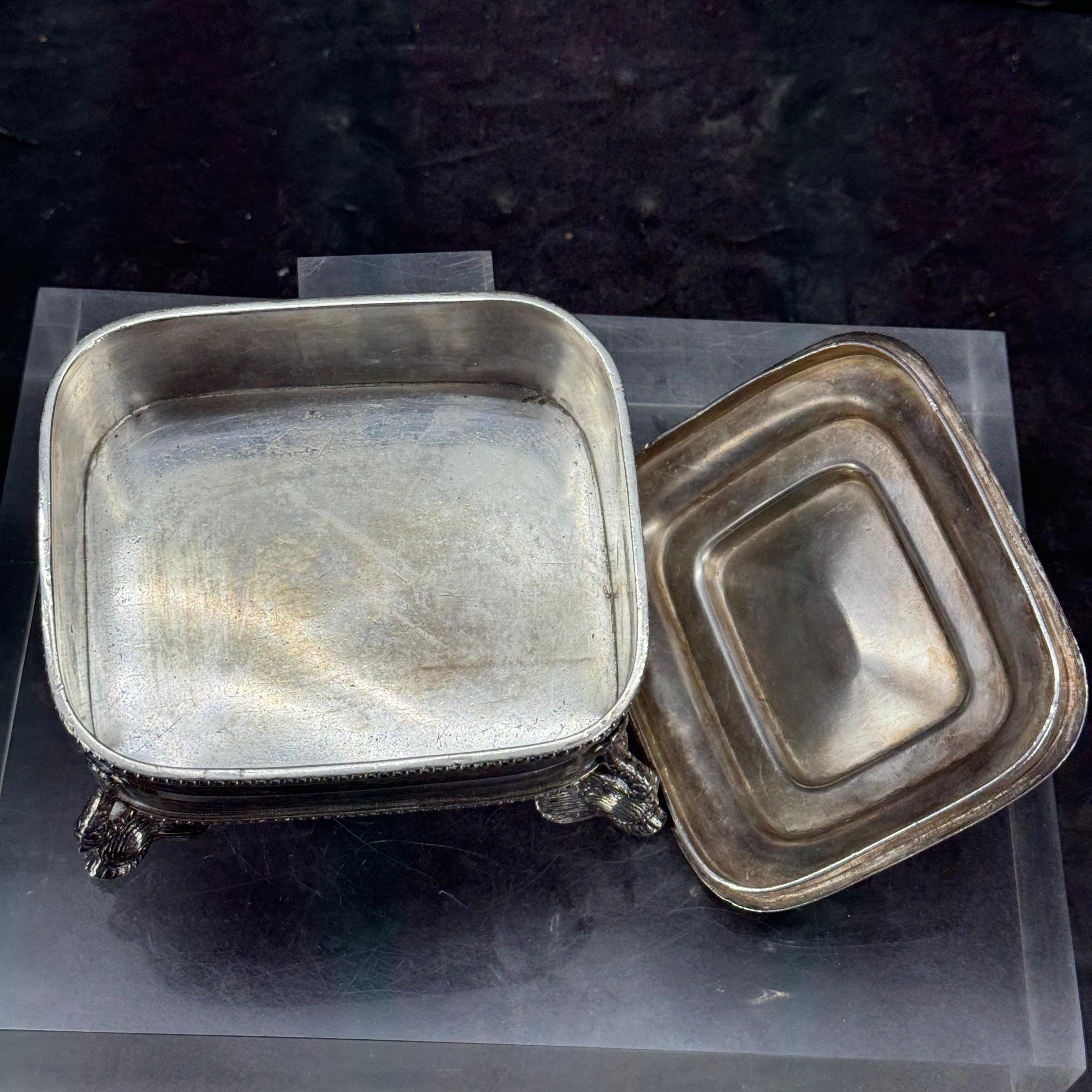 Hand-Crafted Silver Plated Rectangular Dolphin Footed Box with Lid For Sale