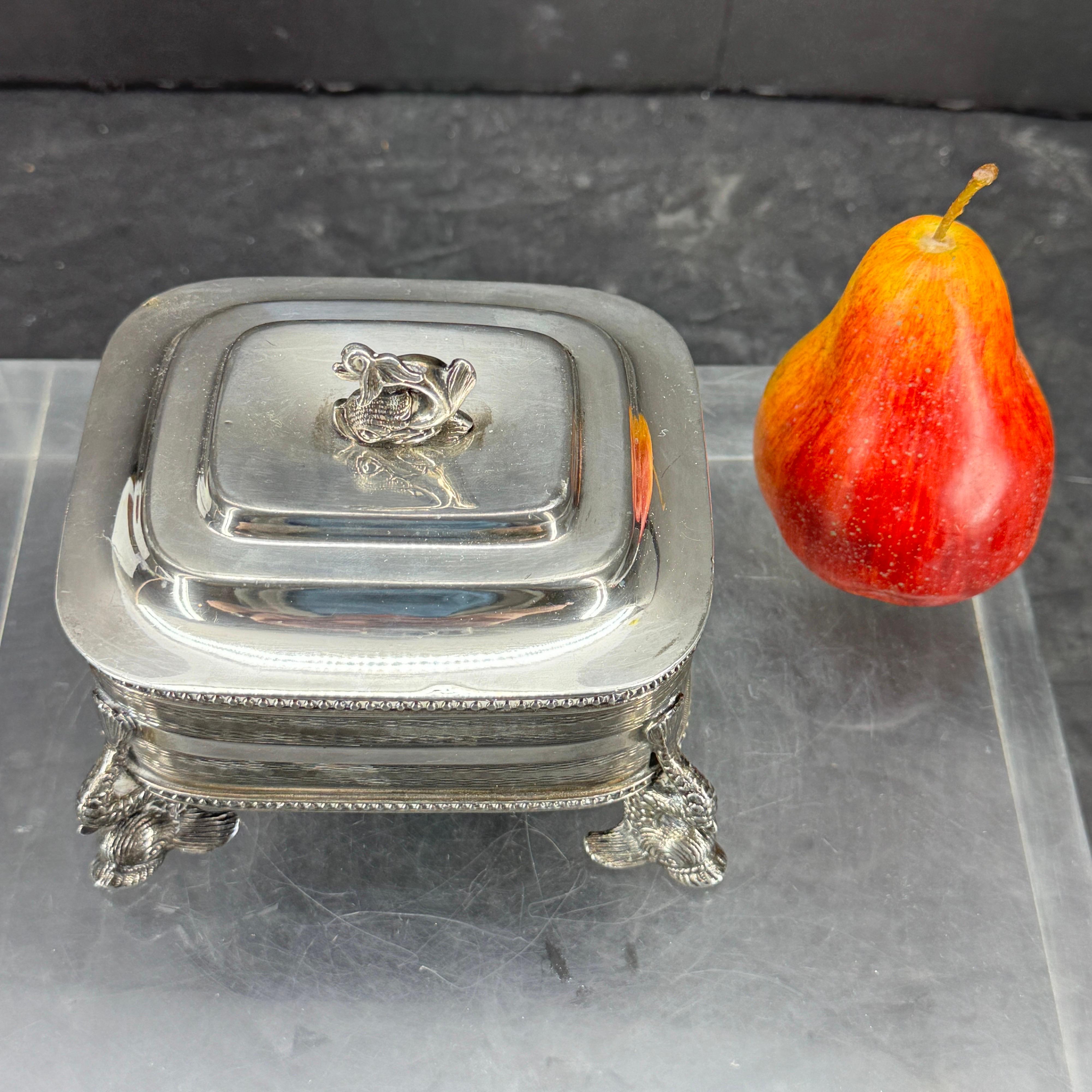 Silver Plated Rectangular Dolphin Footed Box with Lid In Good Condition For Sale In Haddonfield, NJ