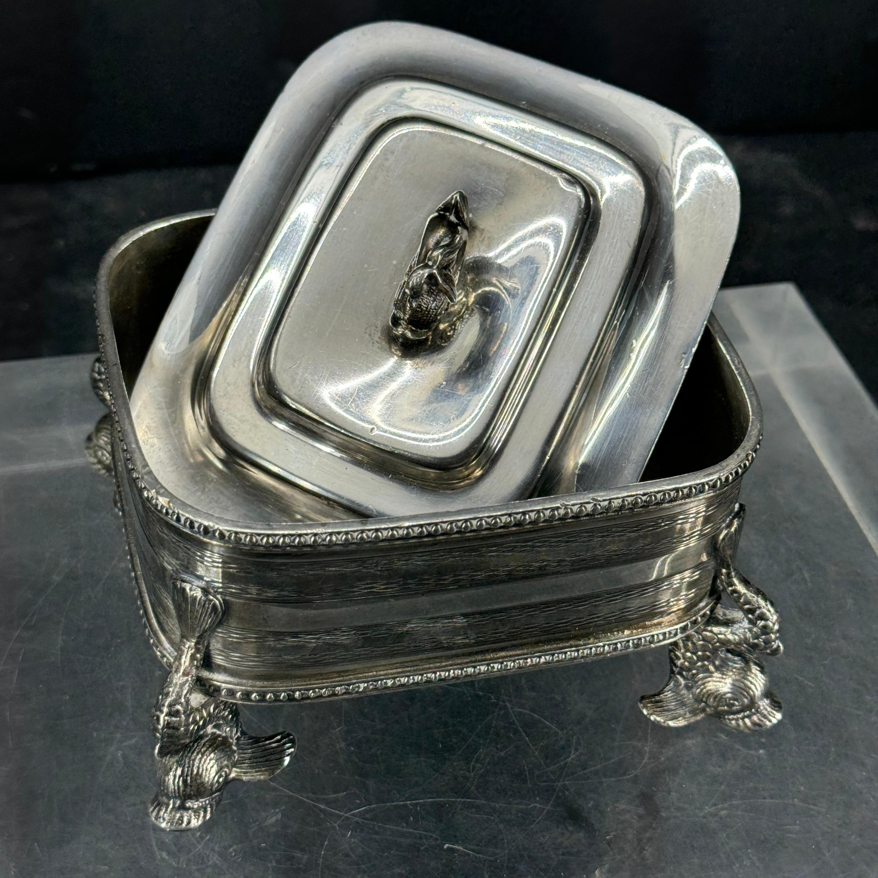 19th Century Silver Plated Rectangular Dolphin Footed Box with Lid For Sale