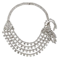 Silver Plated Four Strand Rhinestone Statement Collar Necklace circa 1950s