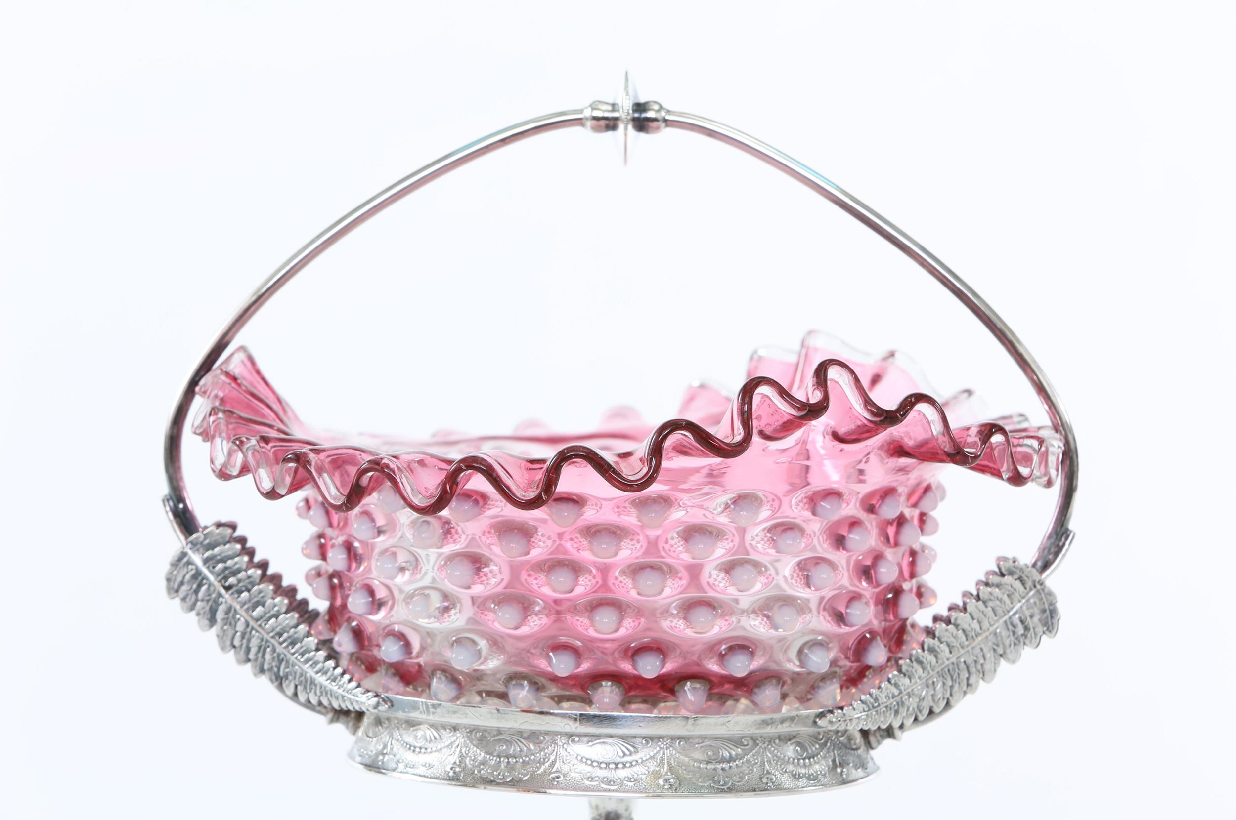 Silver Plated Framed Pink Crystal Brides Basket 2