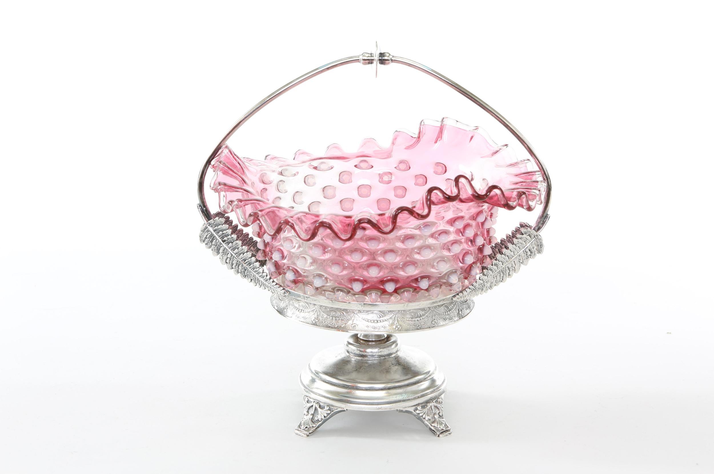 Silver Plated Framed Pink Crystal Brides Basket 3