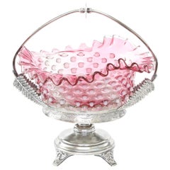 Silver Plated Framed Pink Crystal Brides Basket