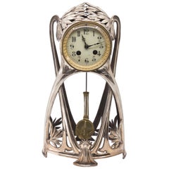 Silver Plated French Art Nouveau Tall Mantle Clock