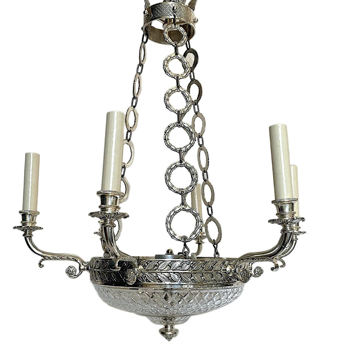 Silver Plated French Empire Chandelier In Good Condition For Sale In New York, NY