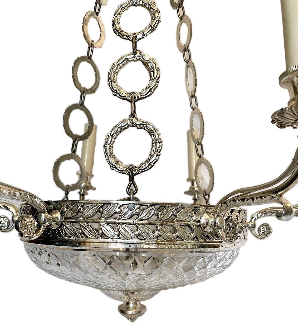 Early 20th Century Silver Plated French Empire Chandelier For Sale