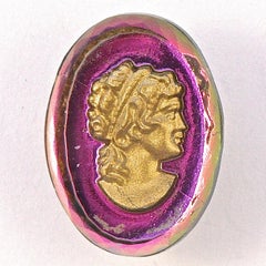 Silver Plated Fuchsia Pink and Clear Faceted Glass Gold Cameo Clip On Earrings