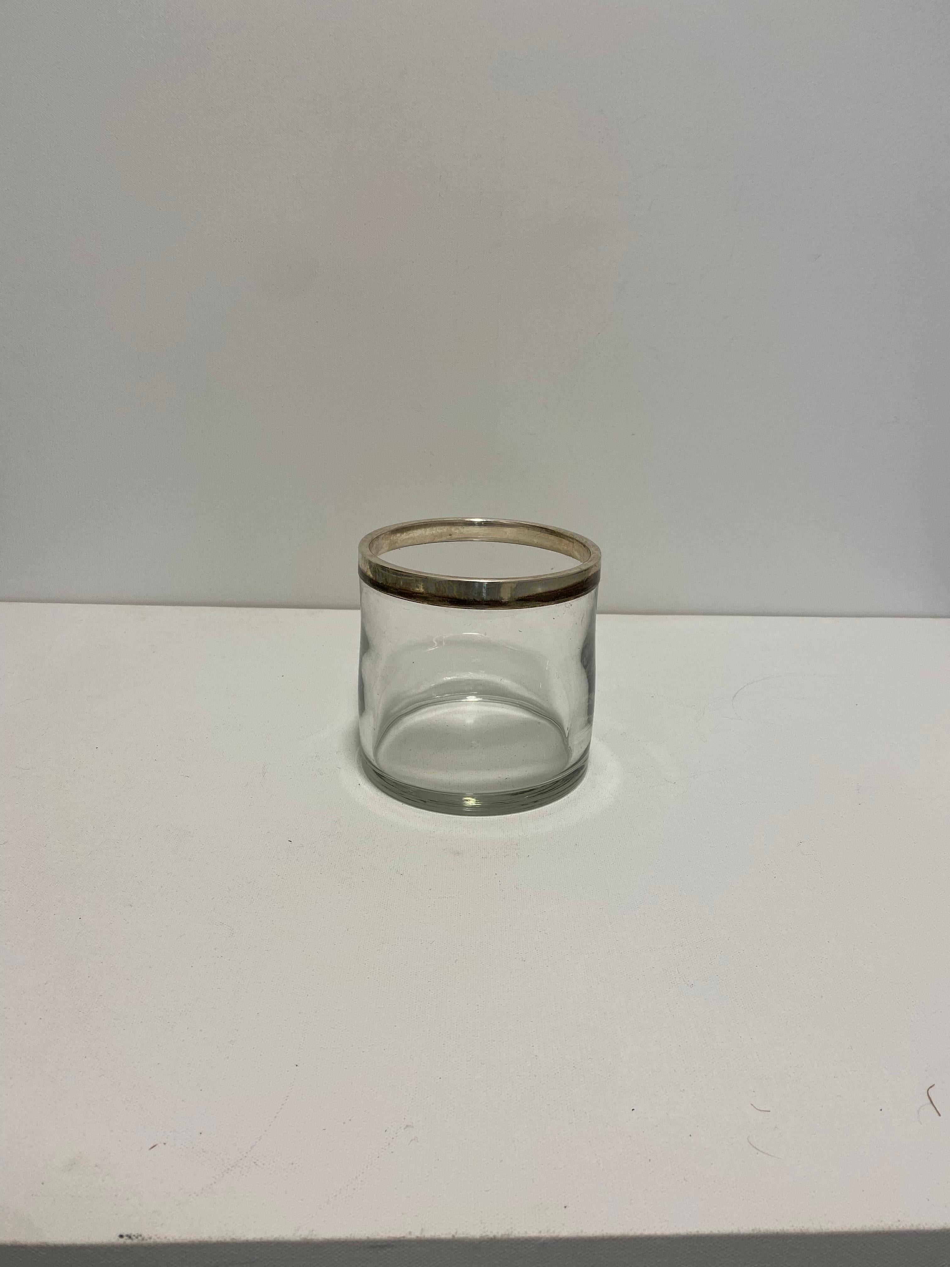Italian Silver Plated Glass Ice Bucket Bottle Cooler 1960s Drinks Vintage Italy Art Deco For Sale