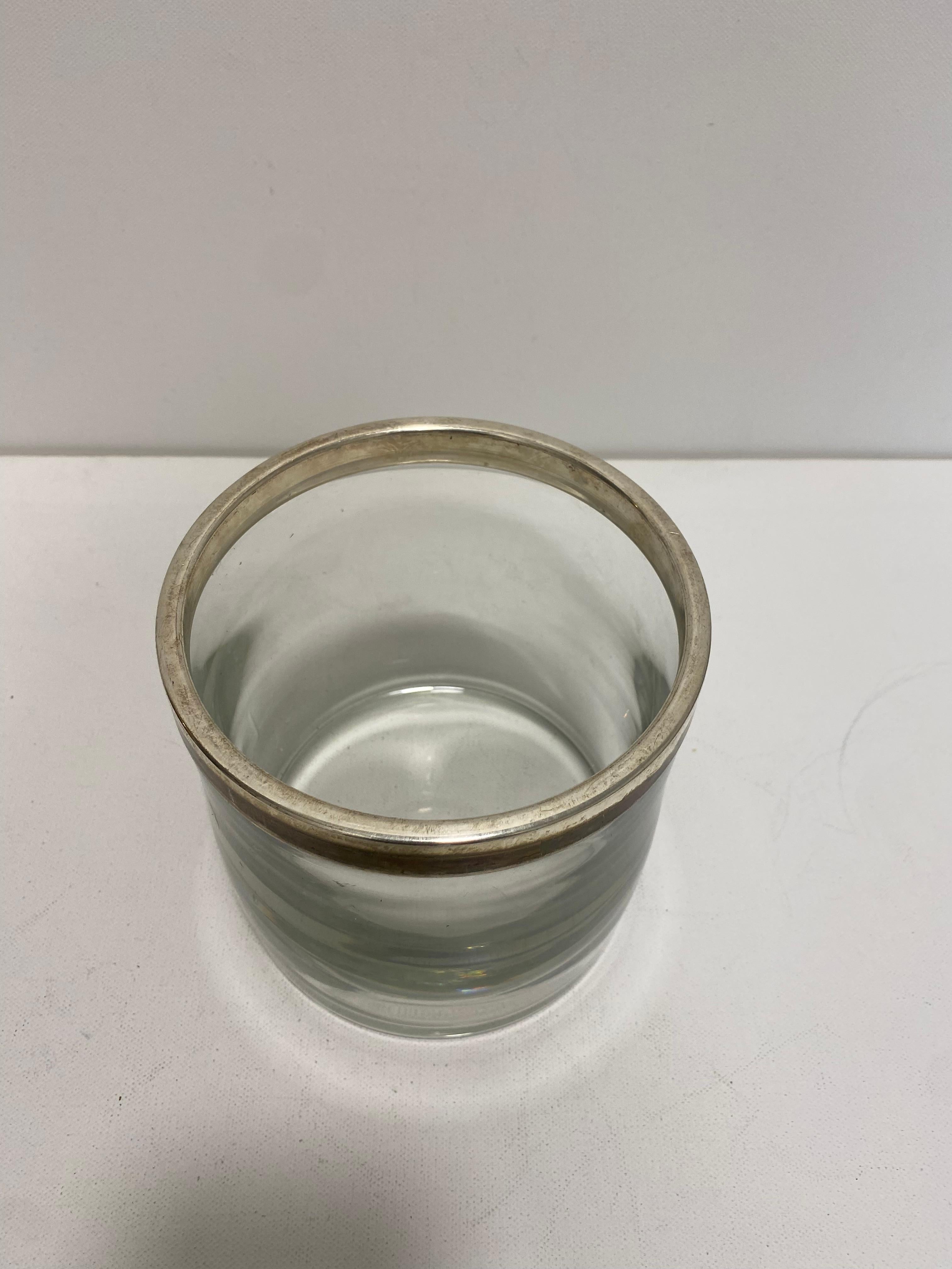 Silver Plated Glass Ice Bucket Bottle Cooler 1960s Drinks Vintage Italy Art Deco For Sale 1