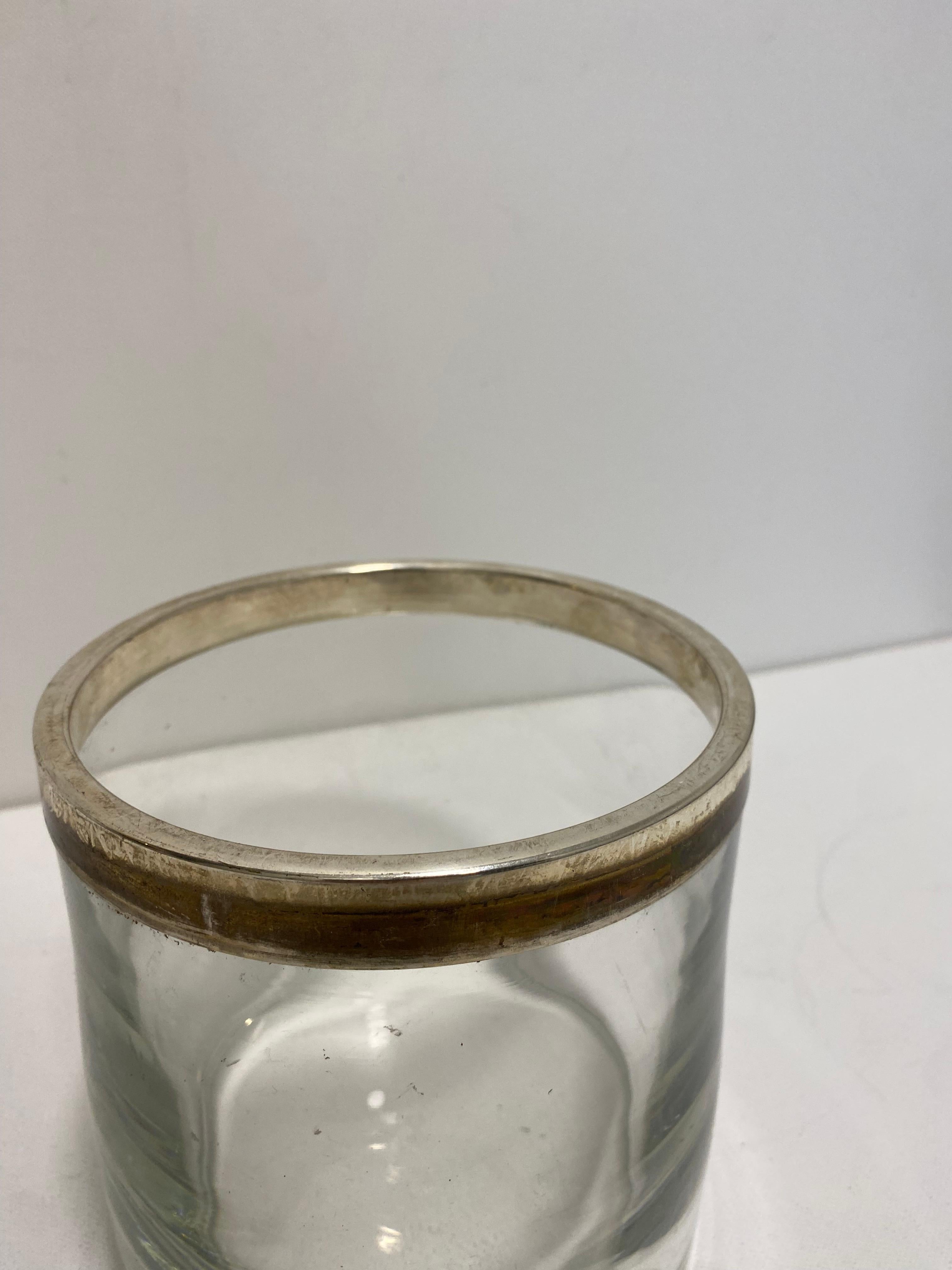 Silver Plated Glass Ice Bucket Bottle Cooler 1960s Drinks Vintage Italy Art Deco For Sale 3