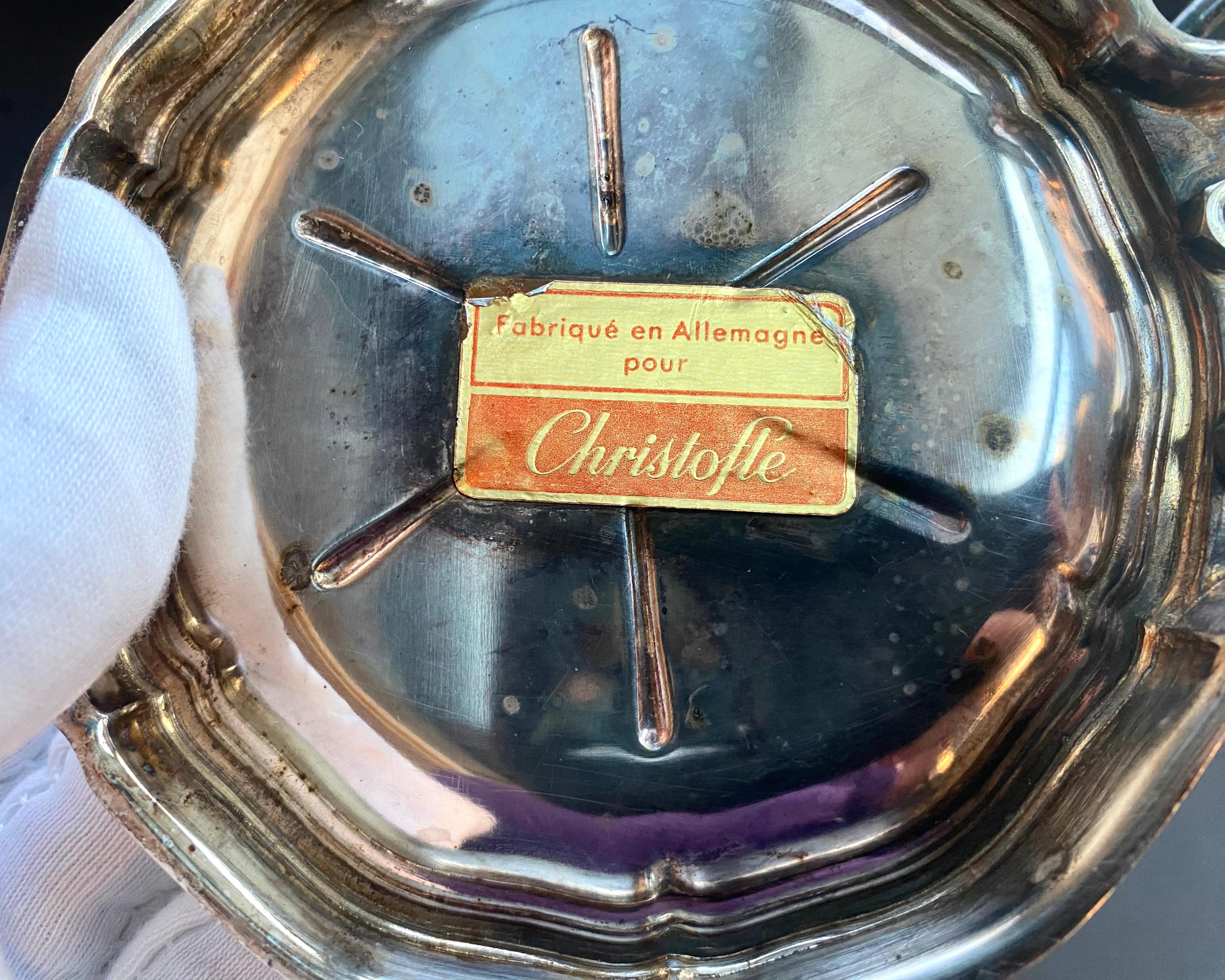 Silver Plated & Glass Spice Cruet for Vinegar and Oil by Christofle, Germany 50s In Good Condition In Bastogne, BE