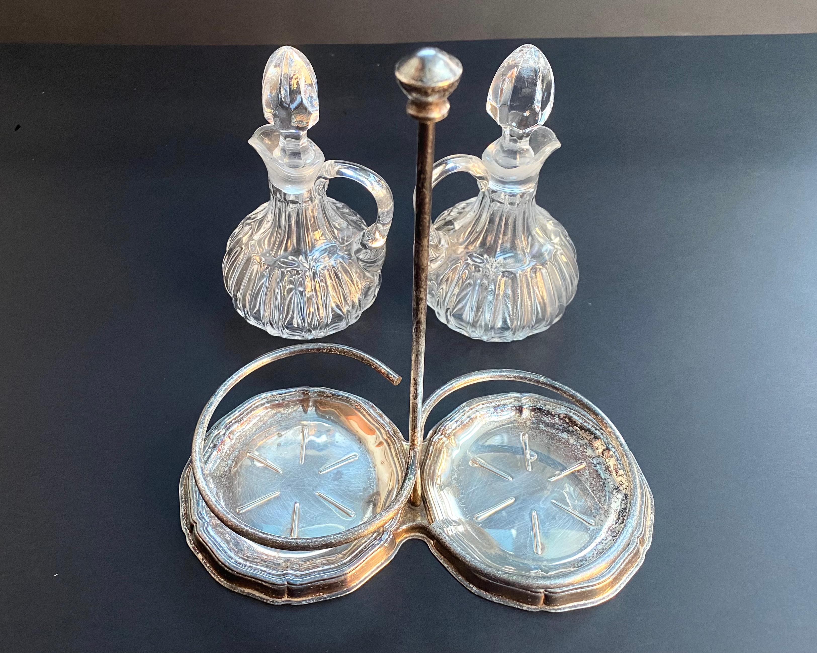 Mid-20th Century Silver Plated & Glass Spice Cruet for Vinegar and Oil by Christofle, Germany 50s