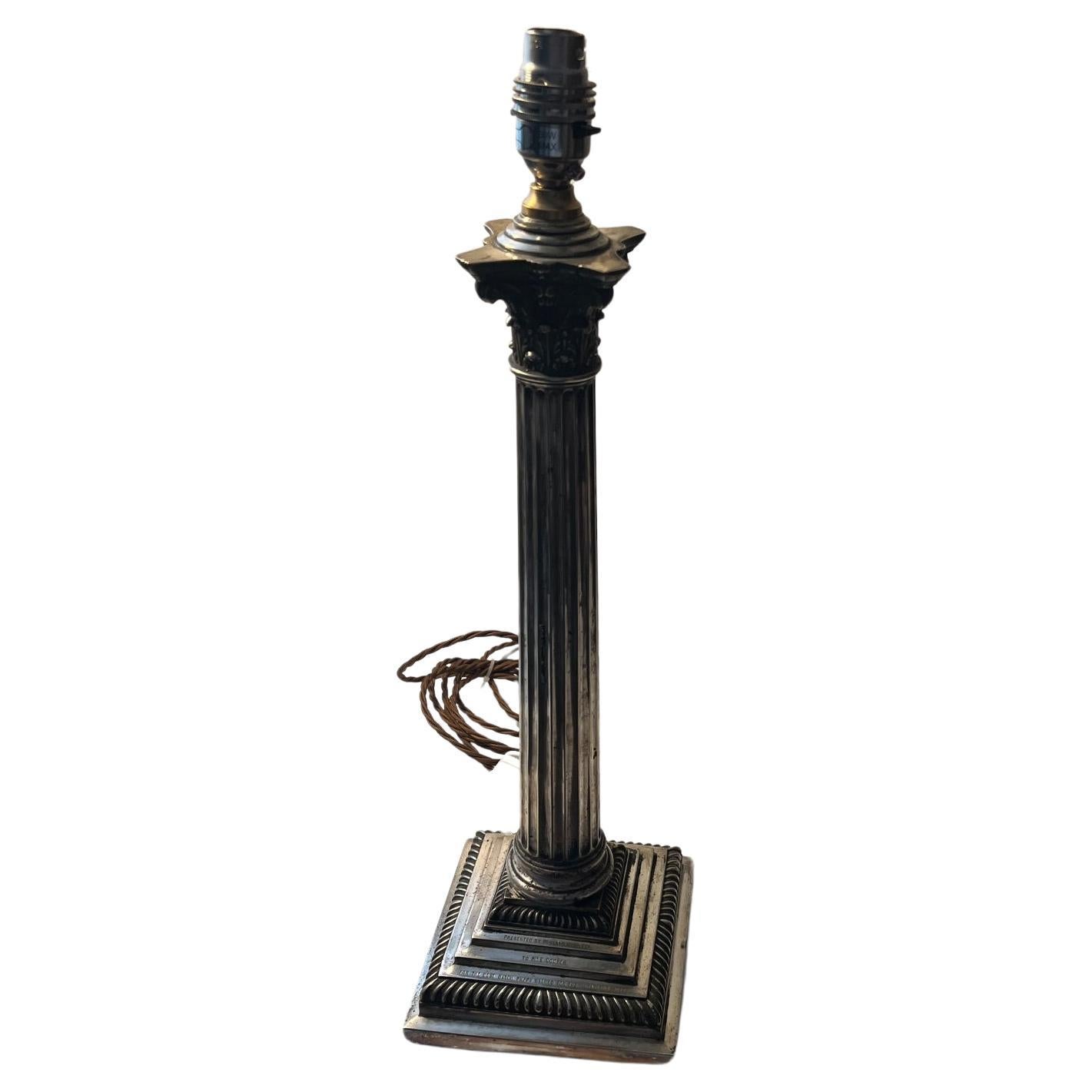Silver plated Graduated & Fluted Corinthian column “presentation” lamp.