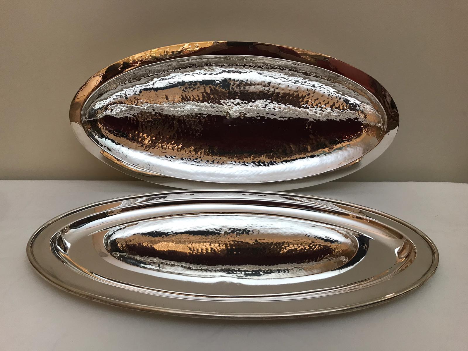 English Silver Plated Hammered Shellfish Platter and Lid