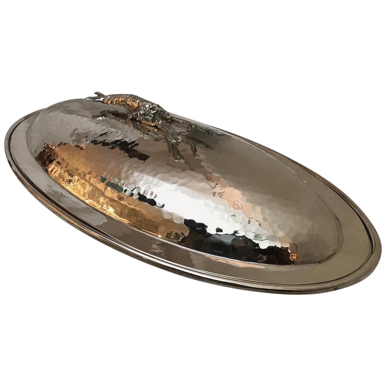 Silver Plated Hammered Shellfish Platter and Lid