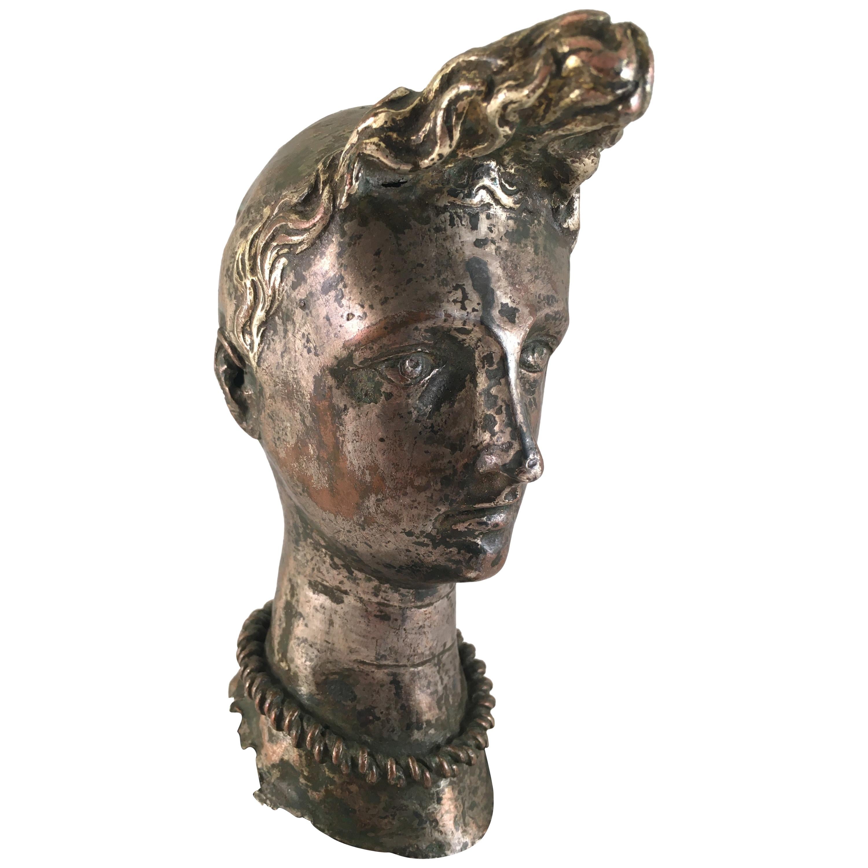 Silver Plated Head of "Riquet with the Tuft", circa 1750, France  For Sale