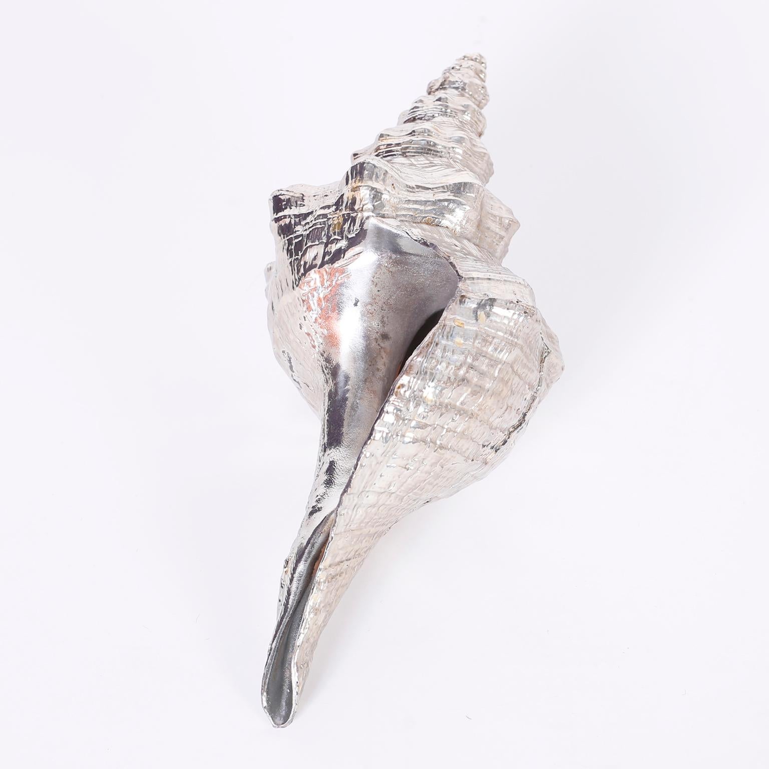 Silver Plated Horse Conch Shell In Good Condition In Palm Beach, FL