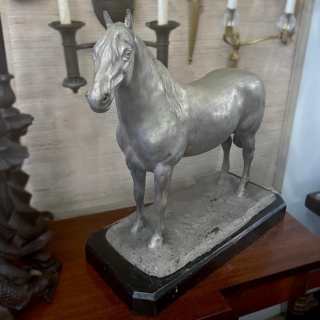 Early 20th Century Silver Plated Horse Sculpture For Sale