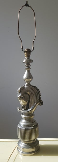 Lampadaire et lampe de bureau vintage à tête de cheval en métal argenté par Deknudt, 1970